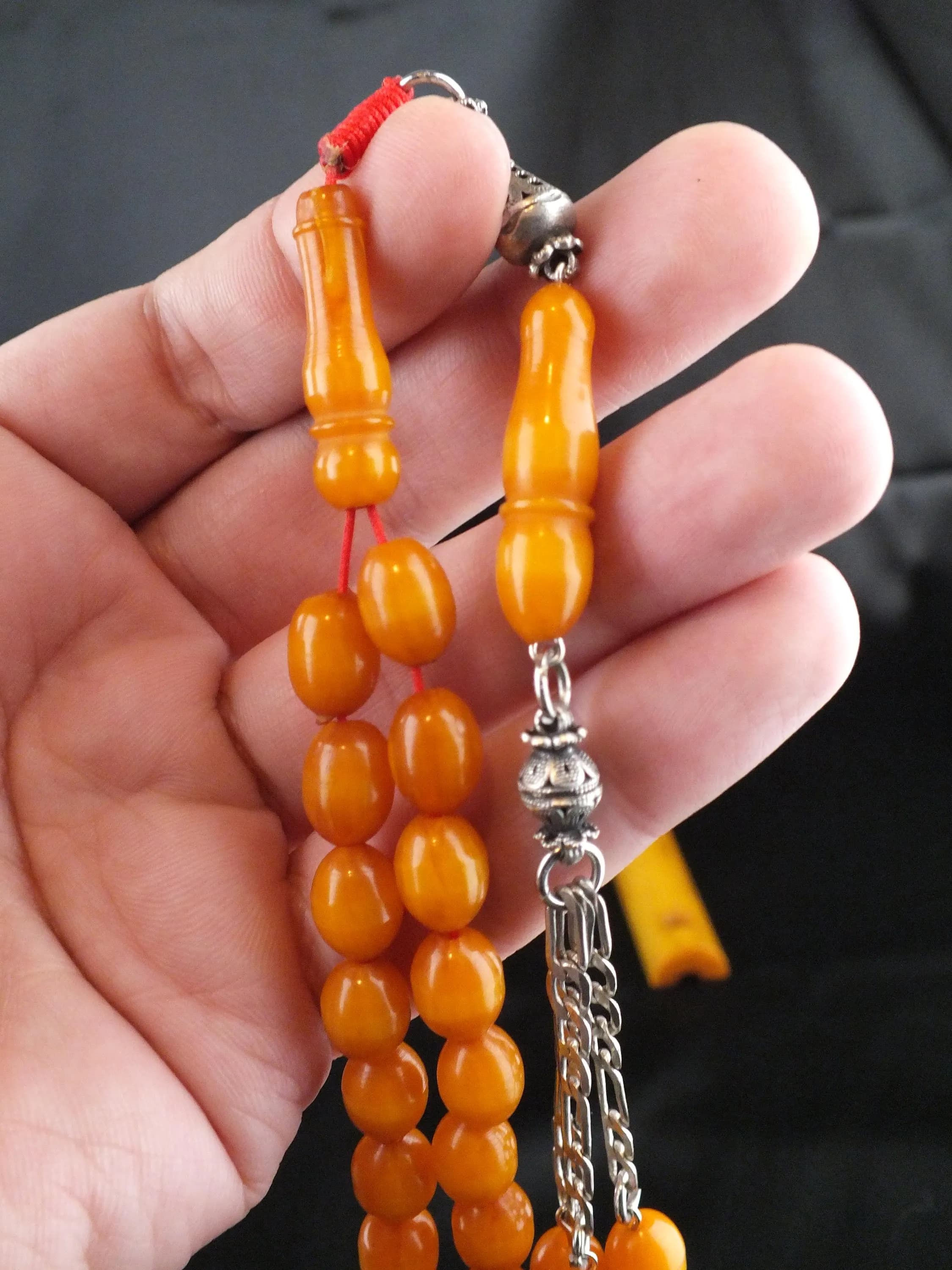 Beautiful antique genuine Bakelite Islamic hand made Rosary beads (misbah) with 925 silver antique tassel (shurabba) - image 5
