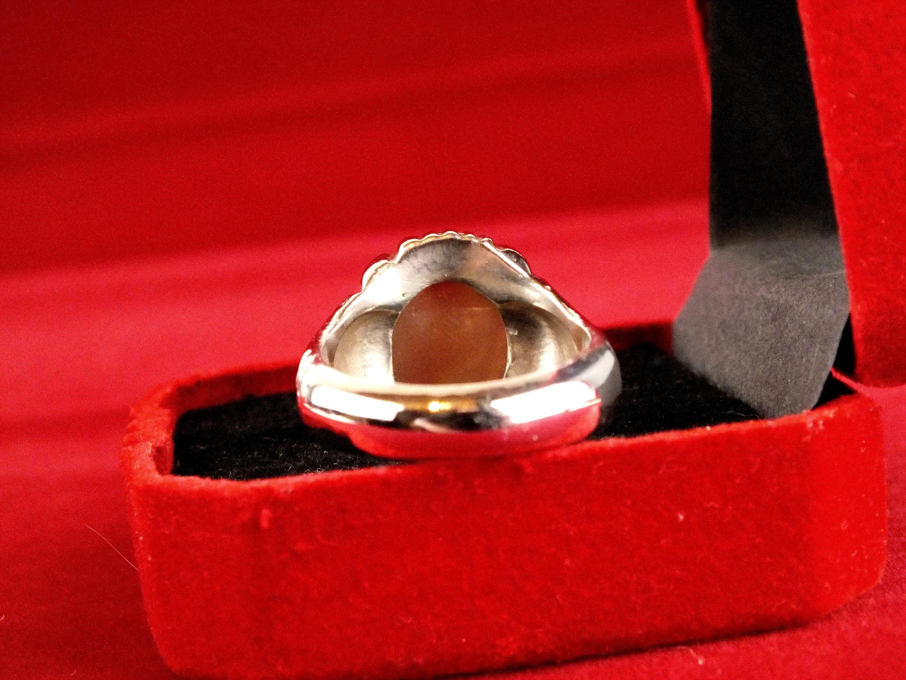 Vintage Sterling Silver yellow Yemeni Agate Ring, Engraved Arabic Calligraphy, Ottoman Style - image 5