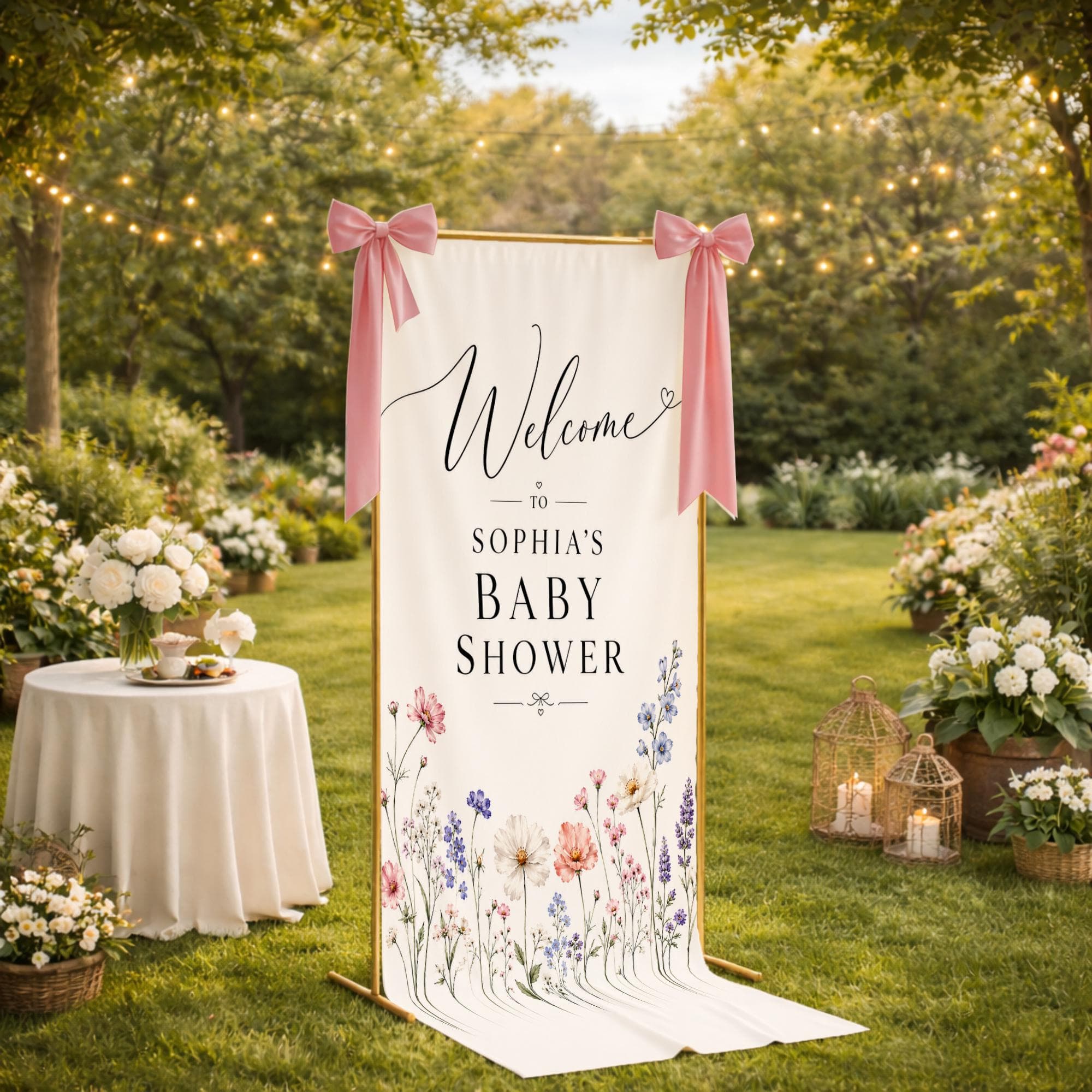 Floral Baby Shower Welcome Banner, Garden Party Sign, Personalized Backdrop - image 4