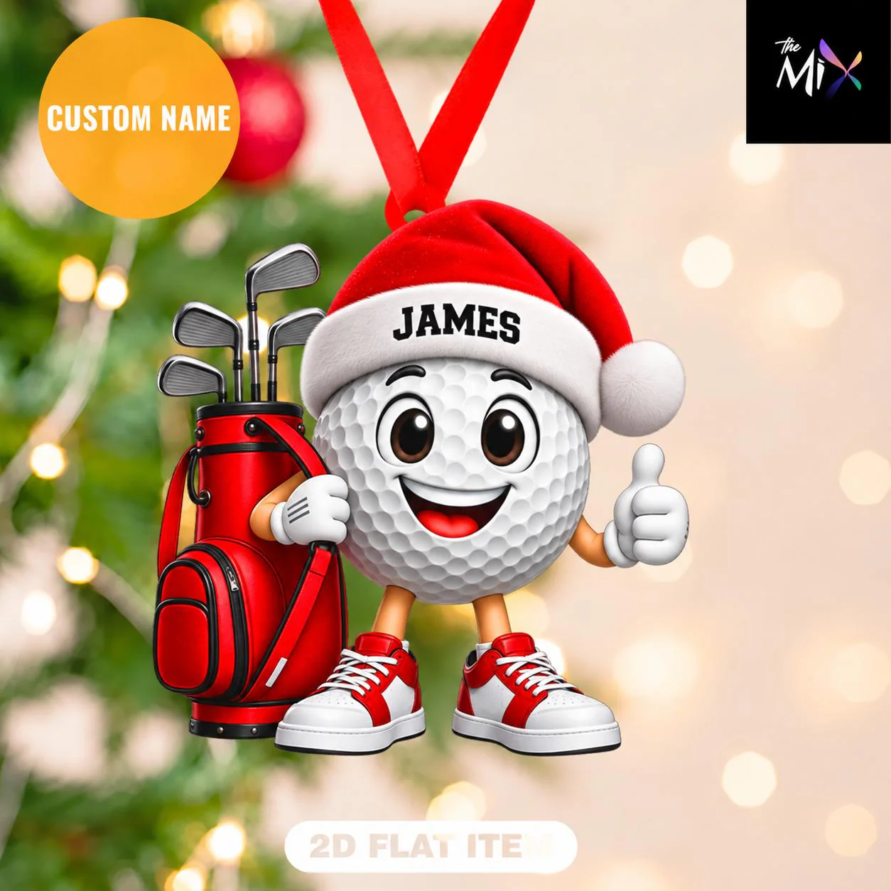 Personalized Golf Christmas Ornament, Golf Ball Ornament, Golfer Gift, Golf Lover Keepsake, Santa Hat Holiday Decor, Christmas Tree Gift