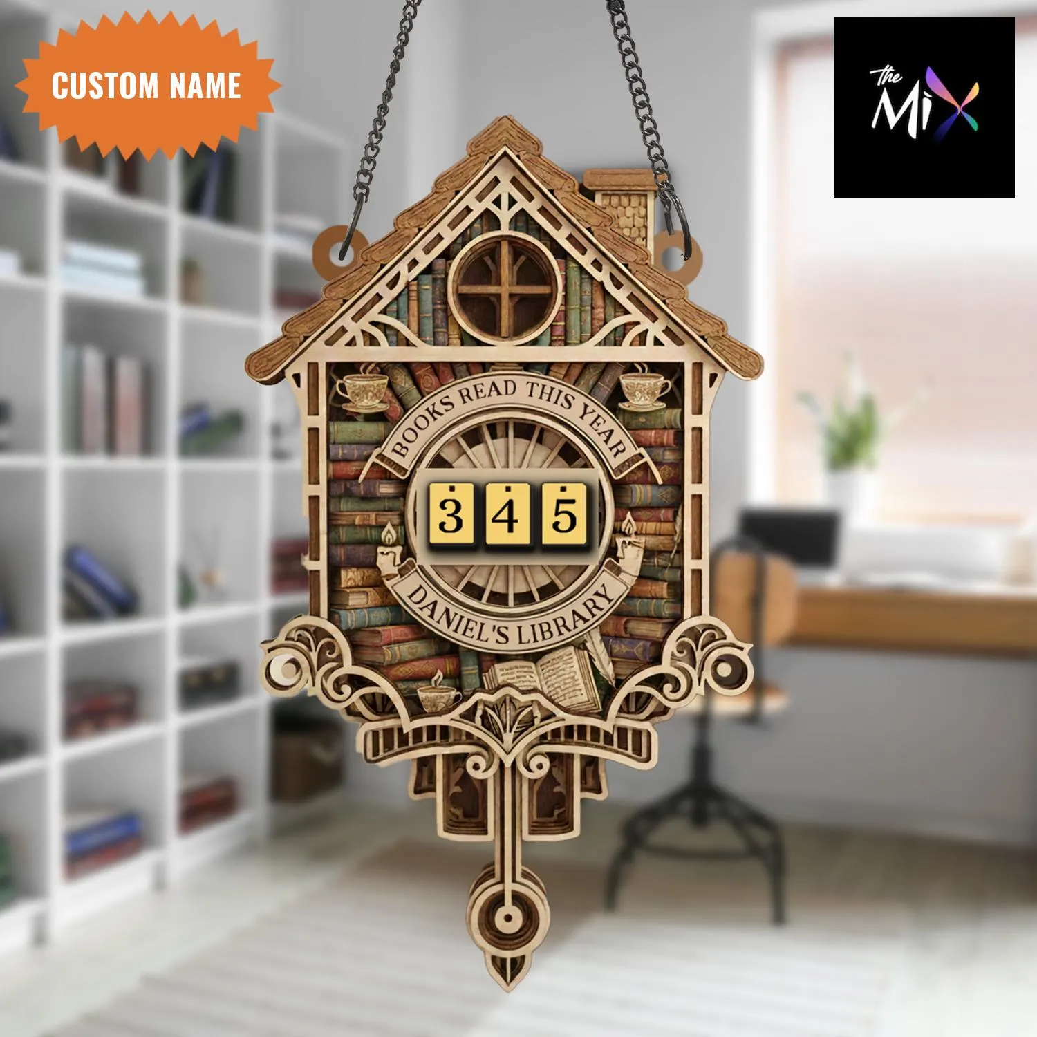 Personalized Wooden Book Tracker Clock, Library Decor