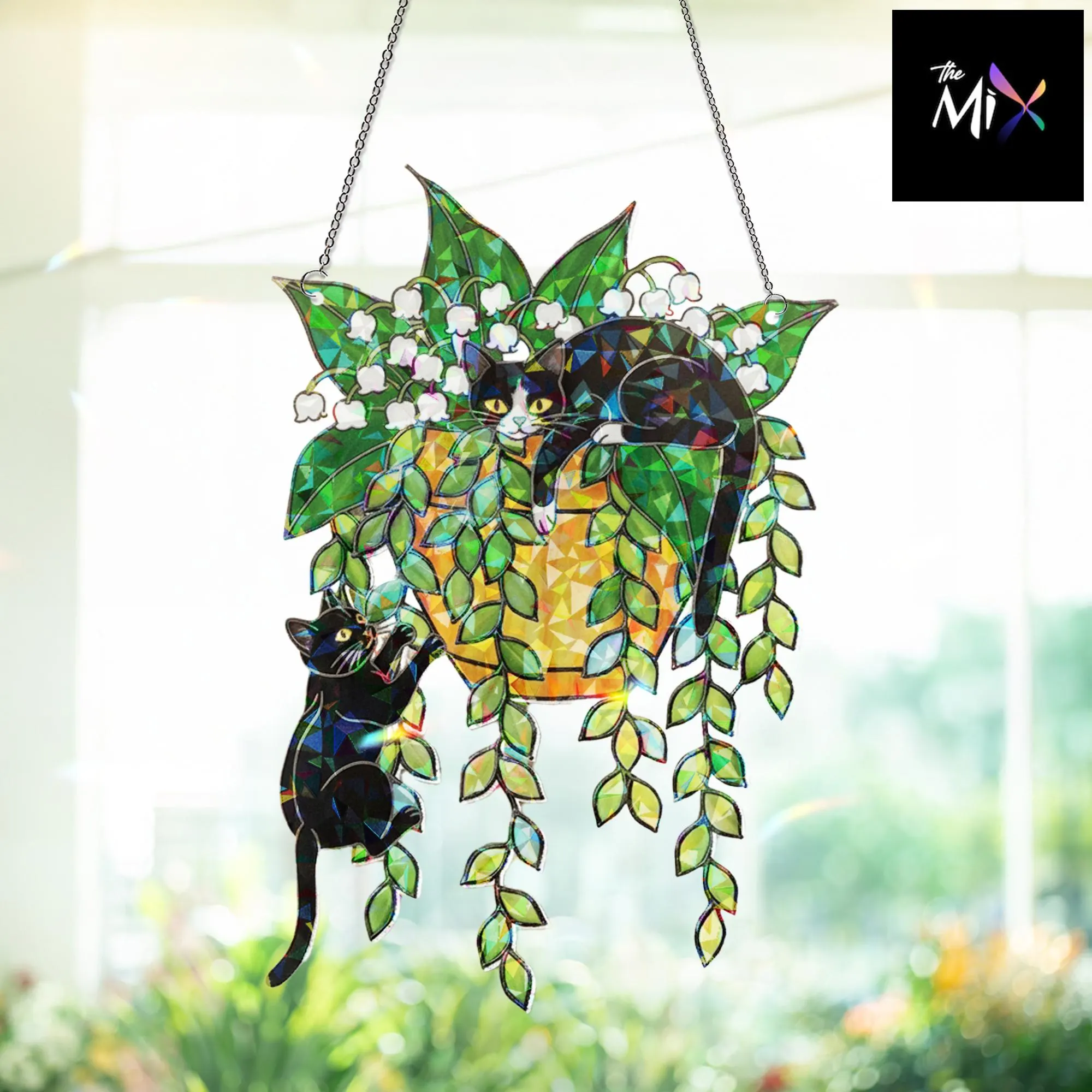 Hologram Cat Suncatcher, Plant Window Hanging, Cat Lover Decor