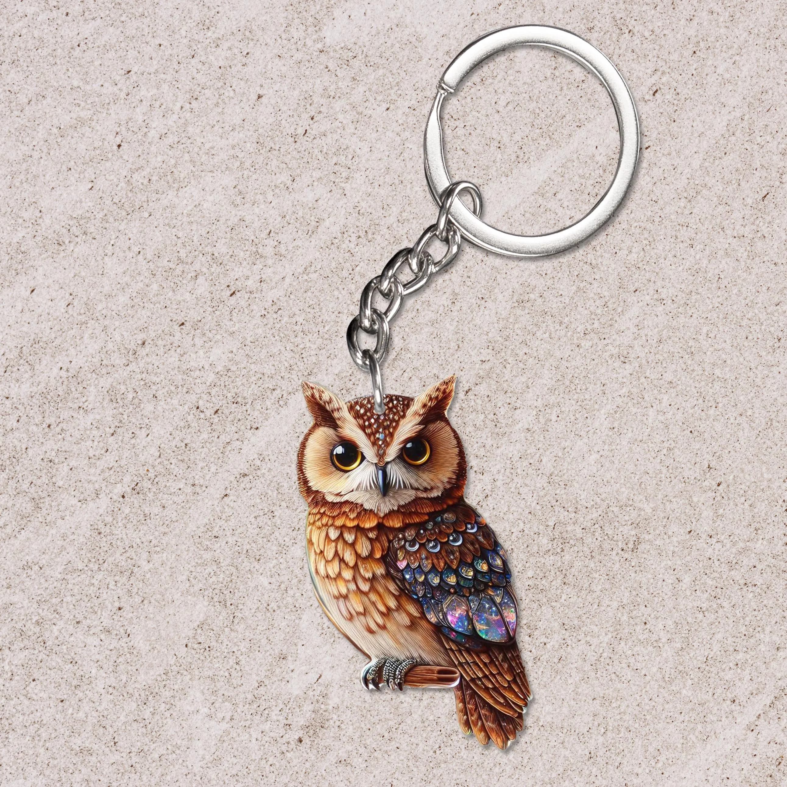 Cute Owl Keychain, Acrylic Charm, Owl Lover Gift