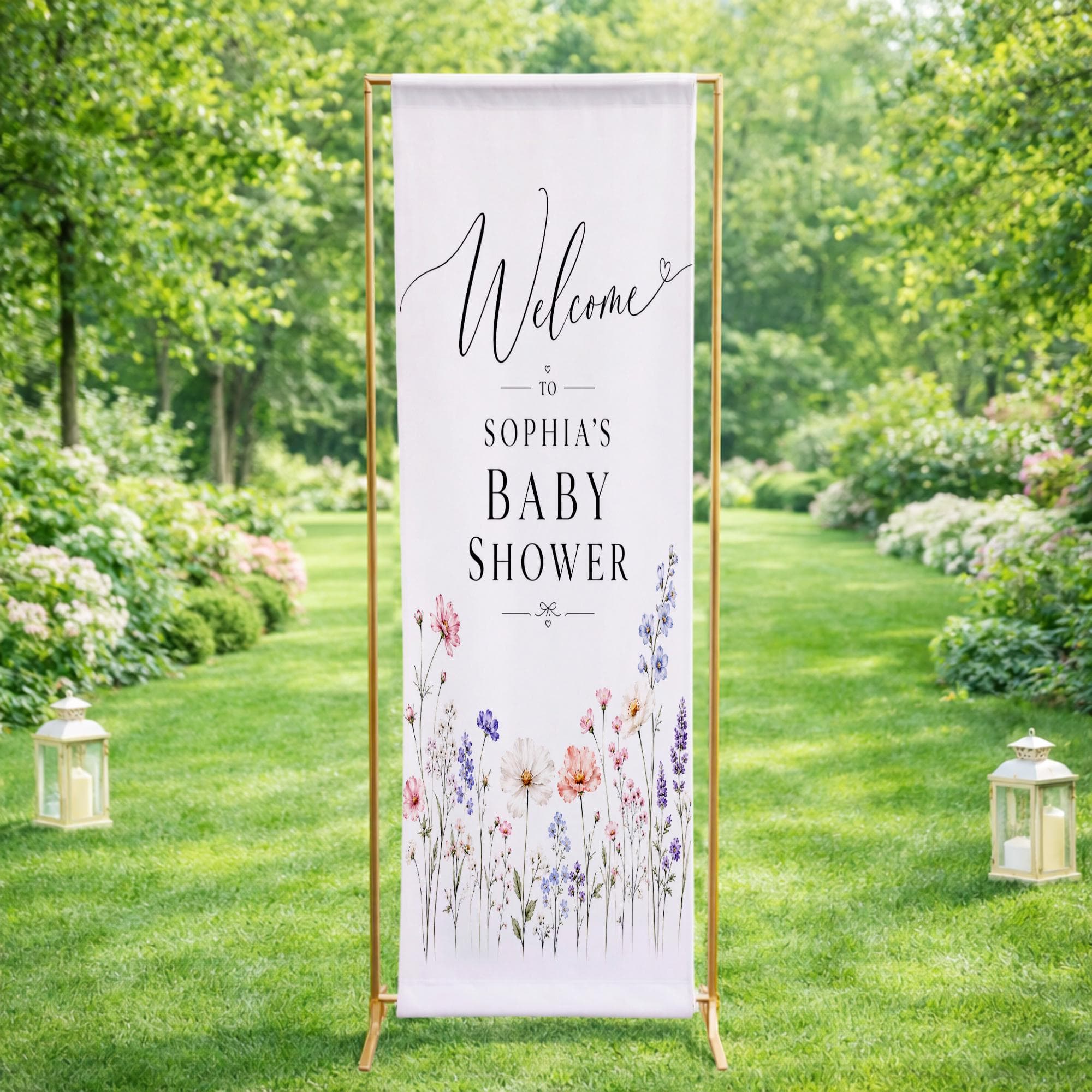 Floral Baby Shower Welcome Banner, Garden Party Sign, Personalized Backdrop - image 3