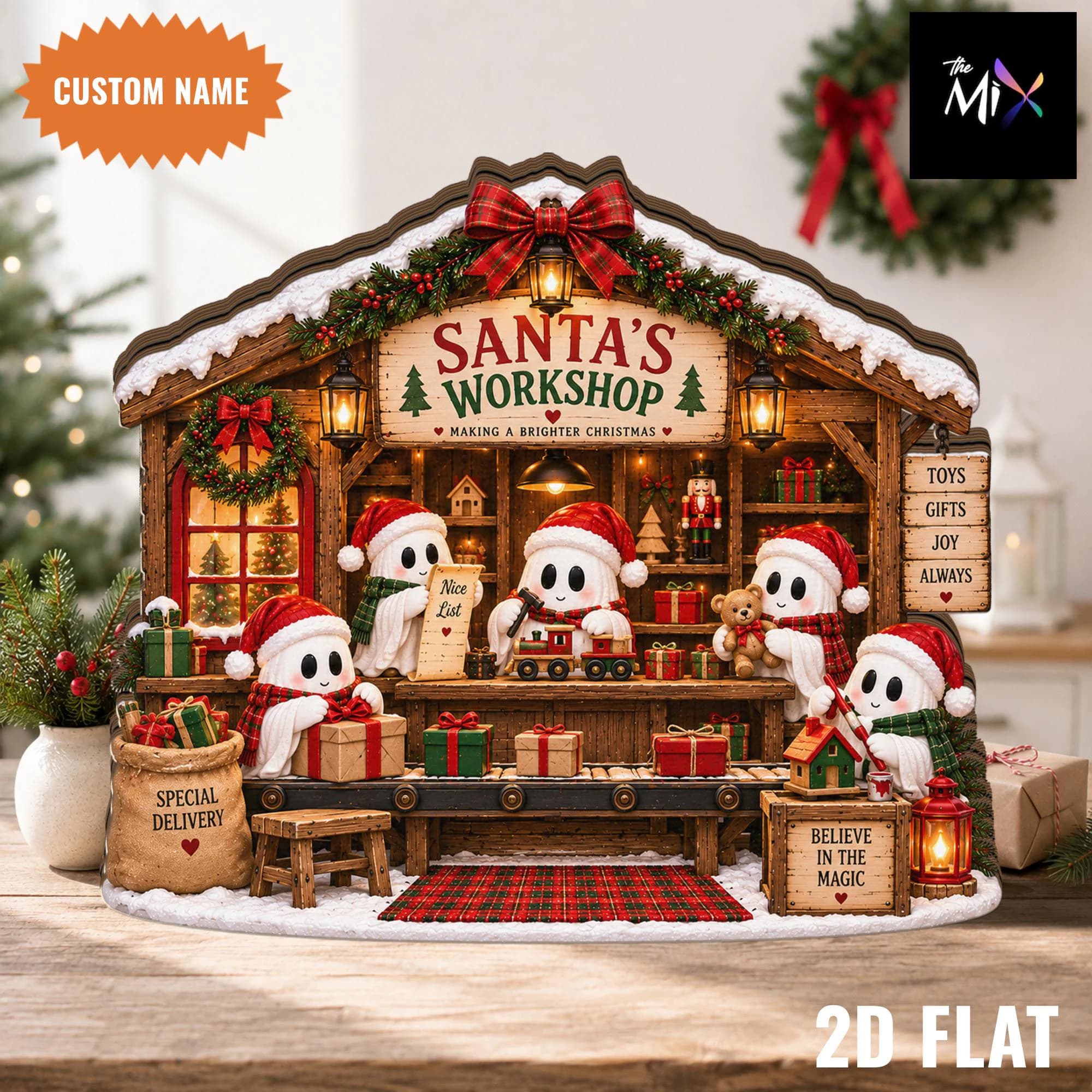 Christmas Santa Workshop Wooden Block, Christmas Workshop Sign, Holiday Toy Shop Decor, Christmas Home Decor