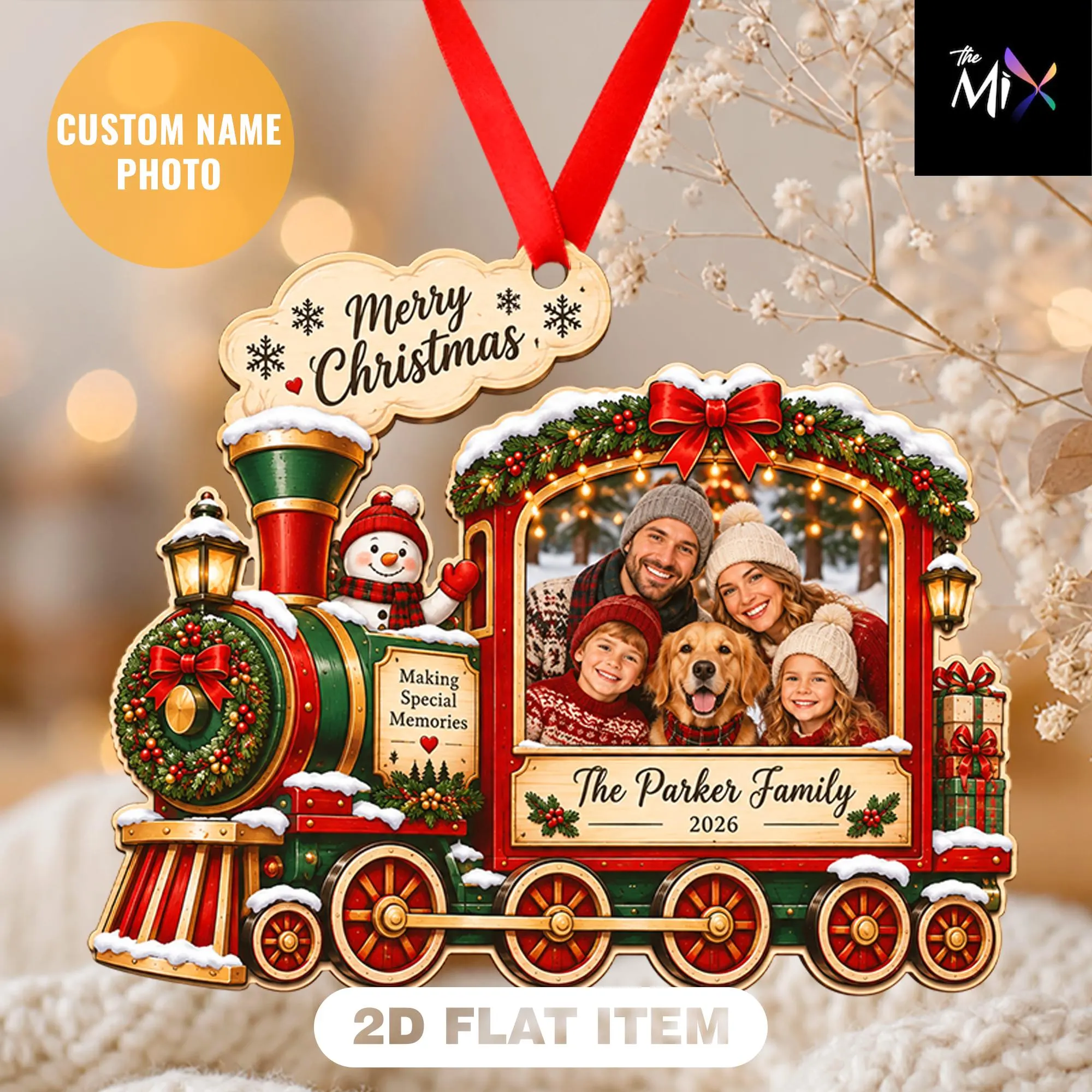 Personalized Family Christmas Ornament, Custom Photo Train Ornament, Family Holiday Keepsake, Christmas Decor, Personalized Gift 2026