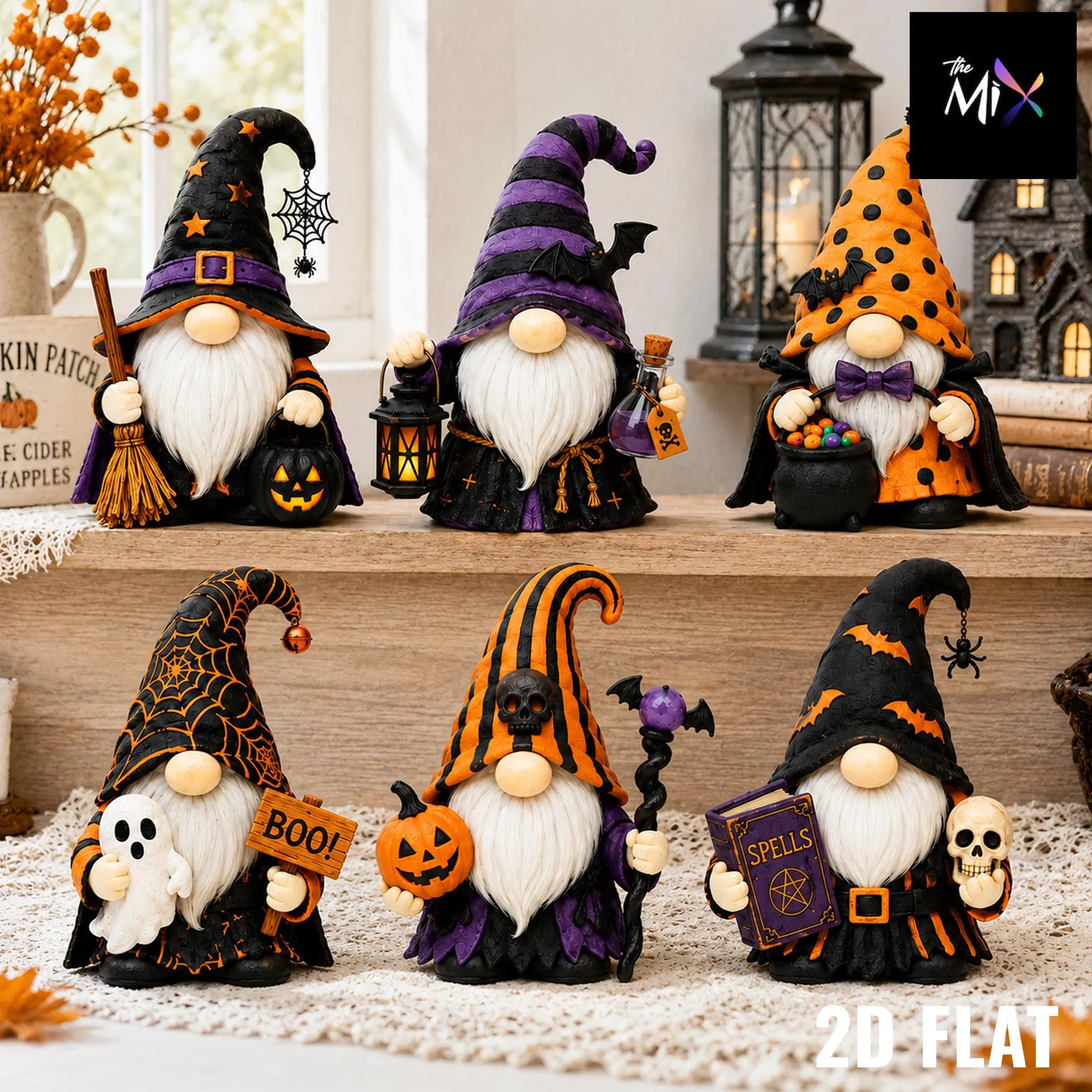 Halloween Gnome Wooden Block Set, Spooky Witch Pumpkin Ghost Wizard Decoration
