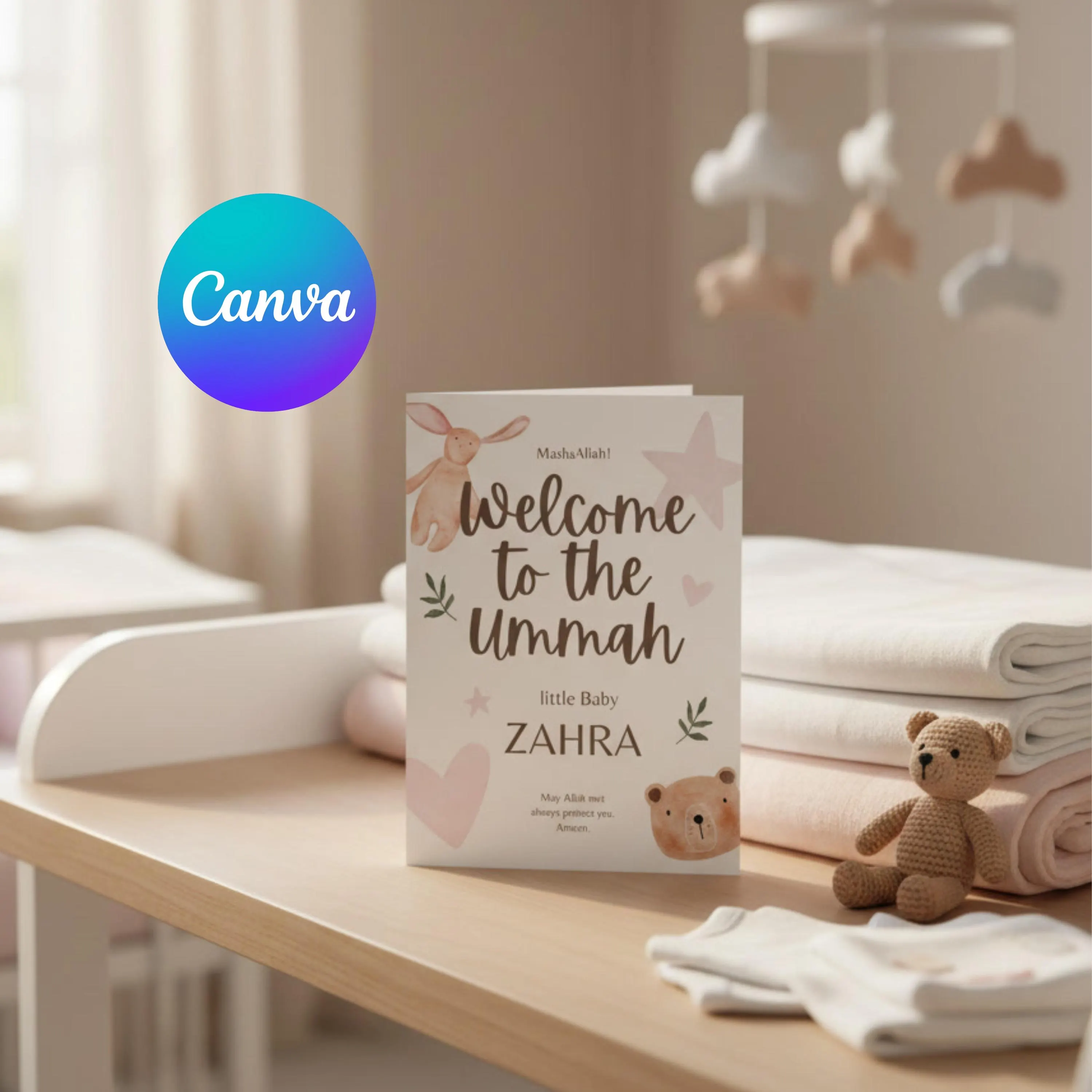 Personalized Islamic Baby Card Template | Editable Canva Download | Aqiqah Announcement Printable | Islamic Newborn Congratulations Card - image 5