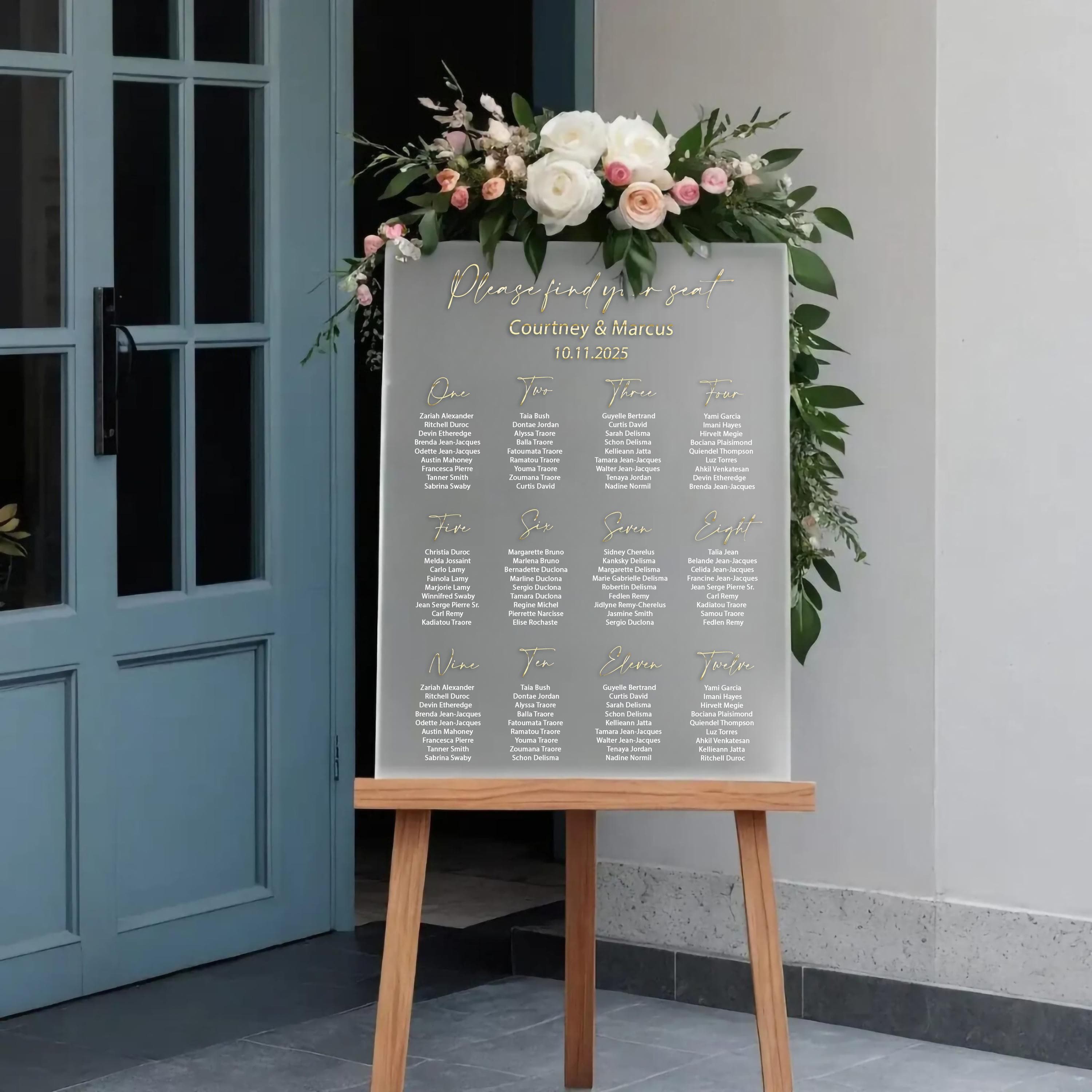 Frosted Acrylic Seating Chart, Wedding seating chart, Wedding seating sign, Acrylic wedding sign, Custom Seating chart, Gold wedding sign