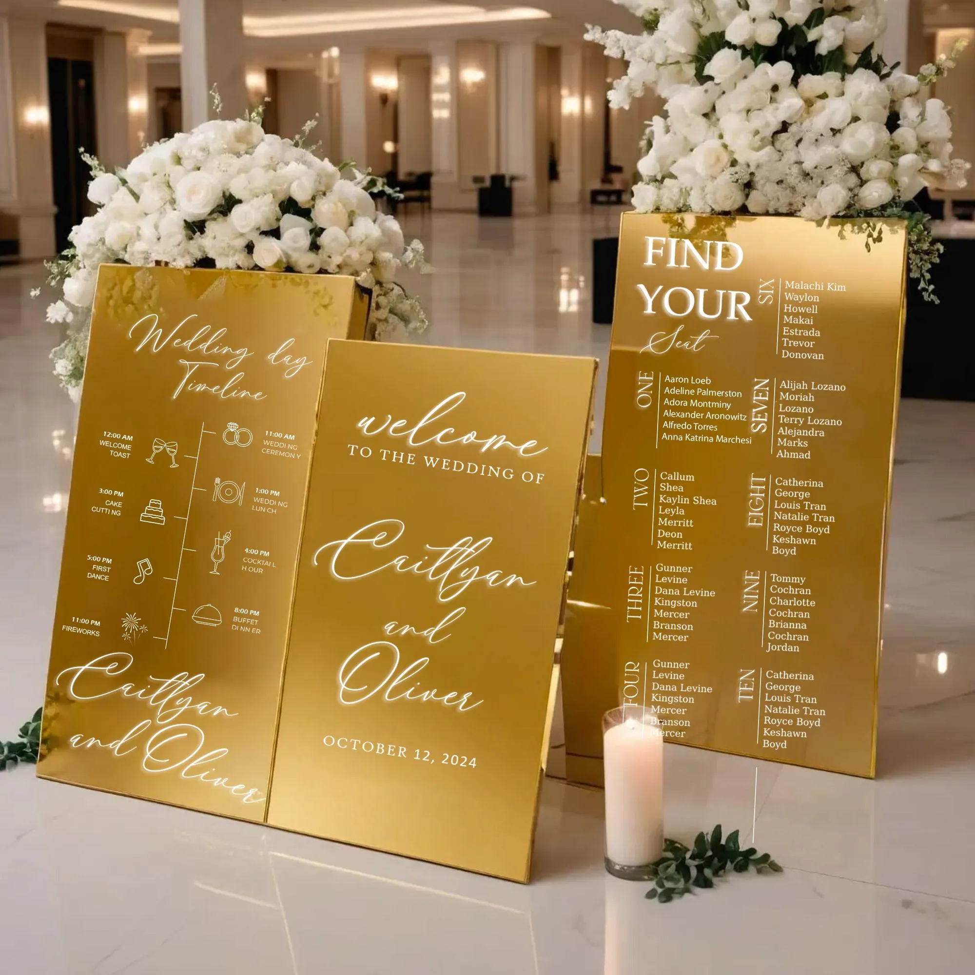 Wedding Sign Mirror Bundle - Wedding Welcome Sign, Seating Chart Mirror Sign, Order of the Day Mirror Sign - Mirror Wedding Decor