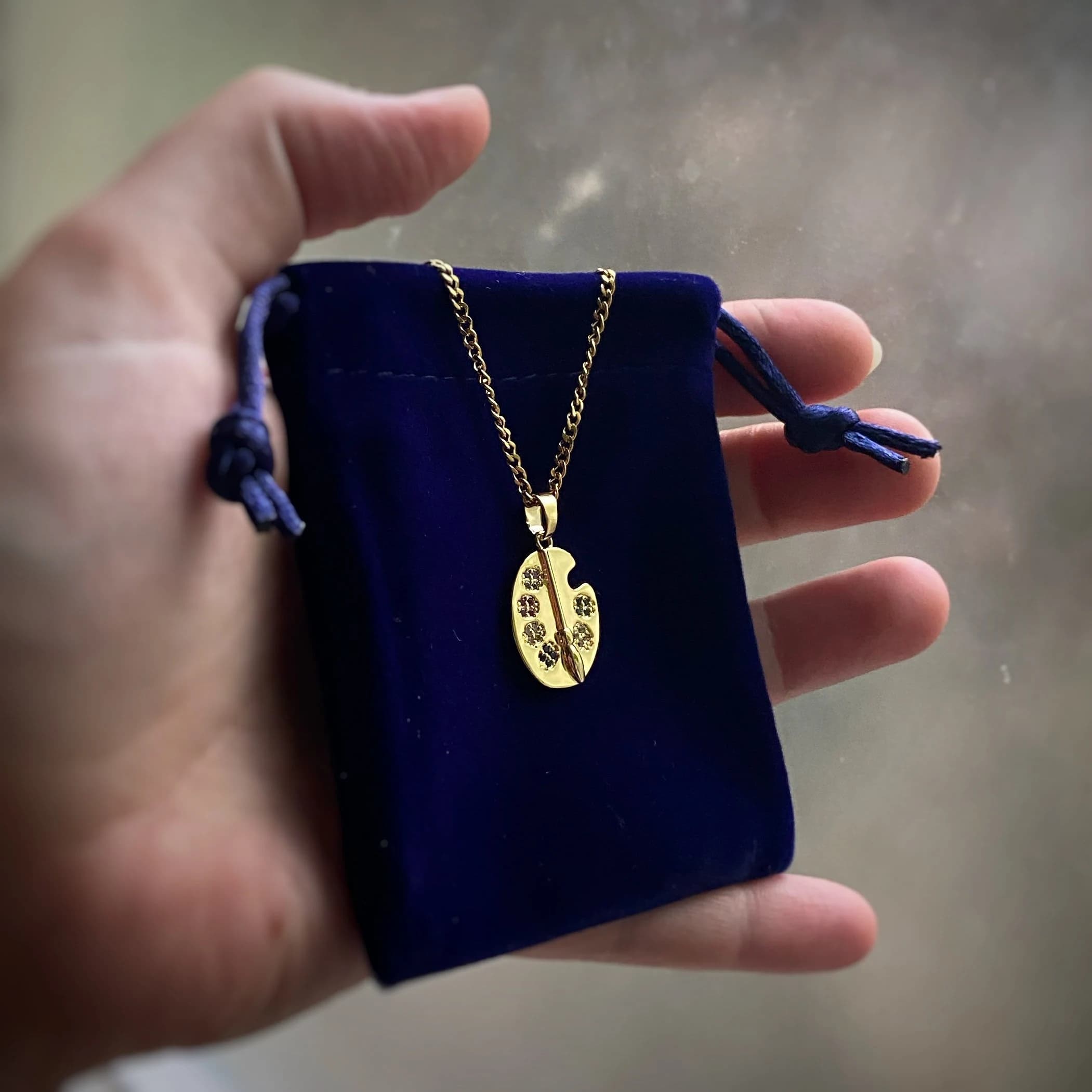 ARTISTS PALETTE Charm Pendant Necklace w/ long lasting 18k gold plating, pendant only available, custom length curb chain