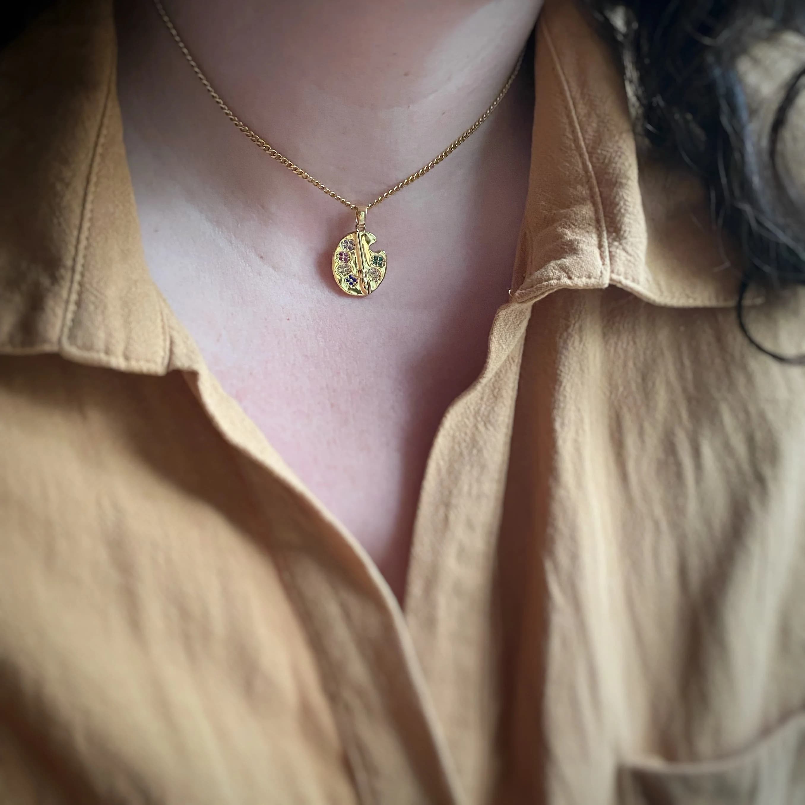 ARTISTS PALETTE Charm Pendant Necklace w/ long lasting 18k gold plating, pendant only available, custom length curb chain - image 4