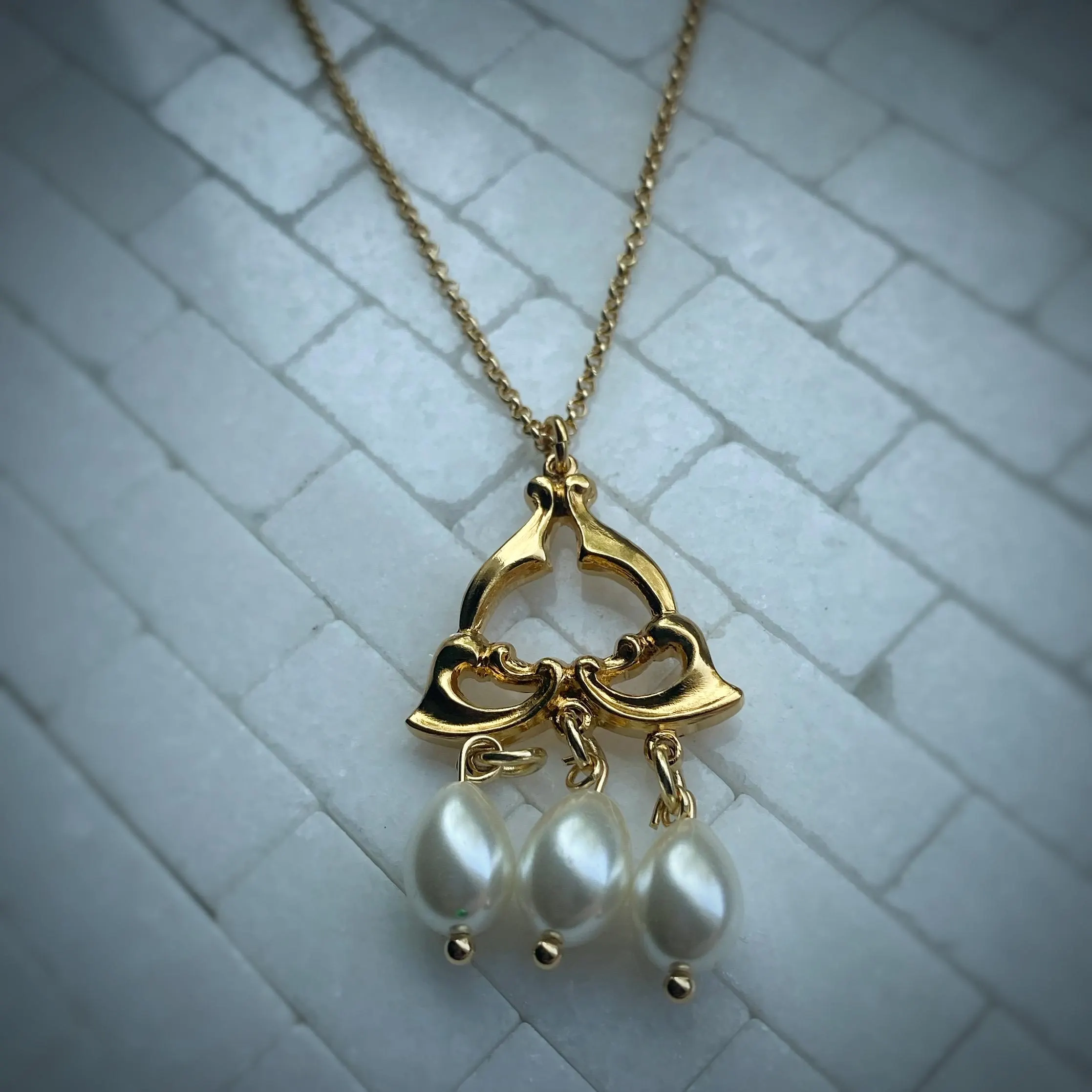 Black Onyx or Pearl Art Nouveau Pendant Charm Necklace - Custom length, long lasting gold plating, Art Deco Edwardian Antique Vintage Style - image 3