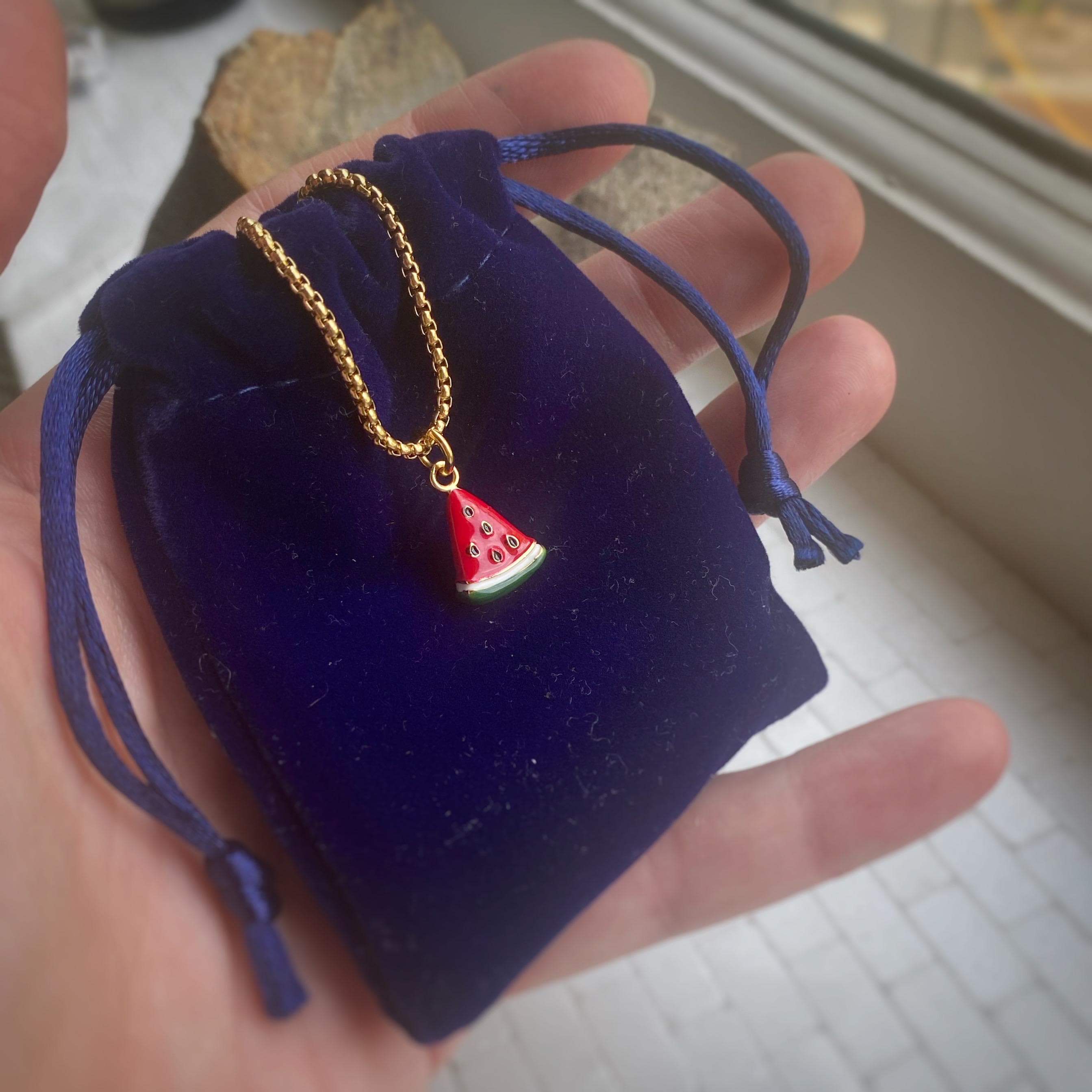 Watermelon Pendant Necklace 100% Sales Donated ~ comes w/velvety bag + custom length / chain options - image 2