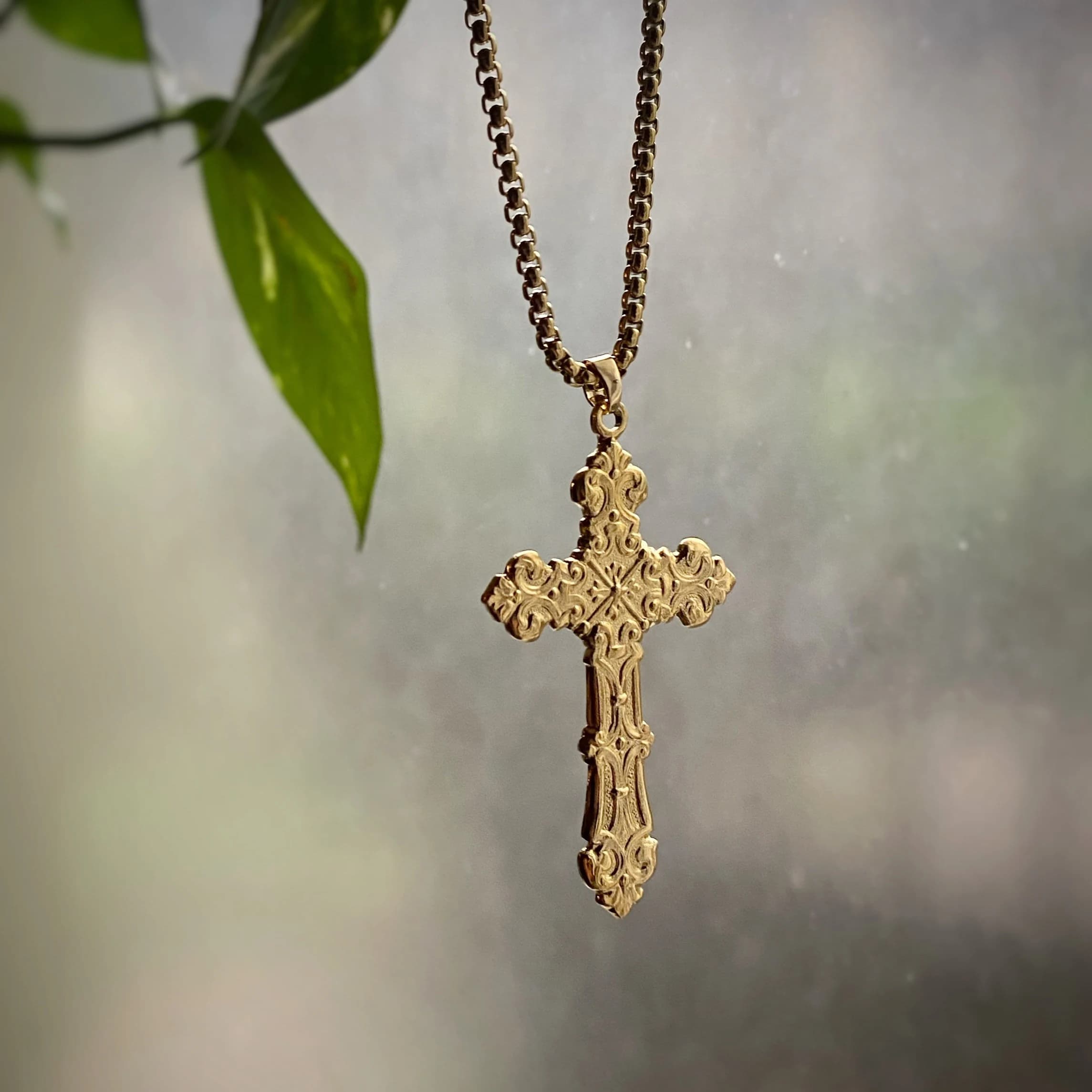 Ornate Gold or Silver Cross on Custom Chain - cast from a vintage mould - made in Canada + the US. Large Fancy Cross Necklace - image 2