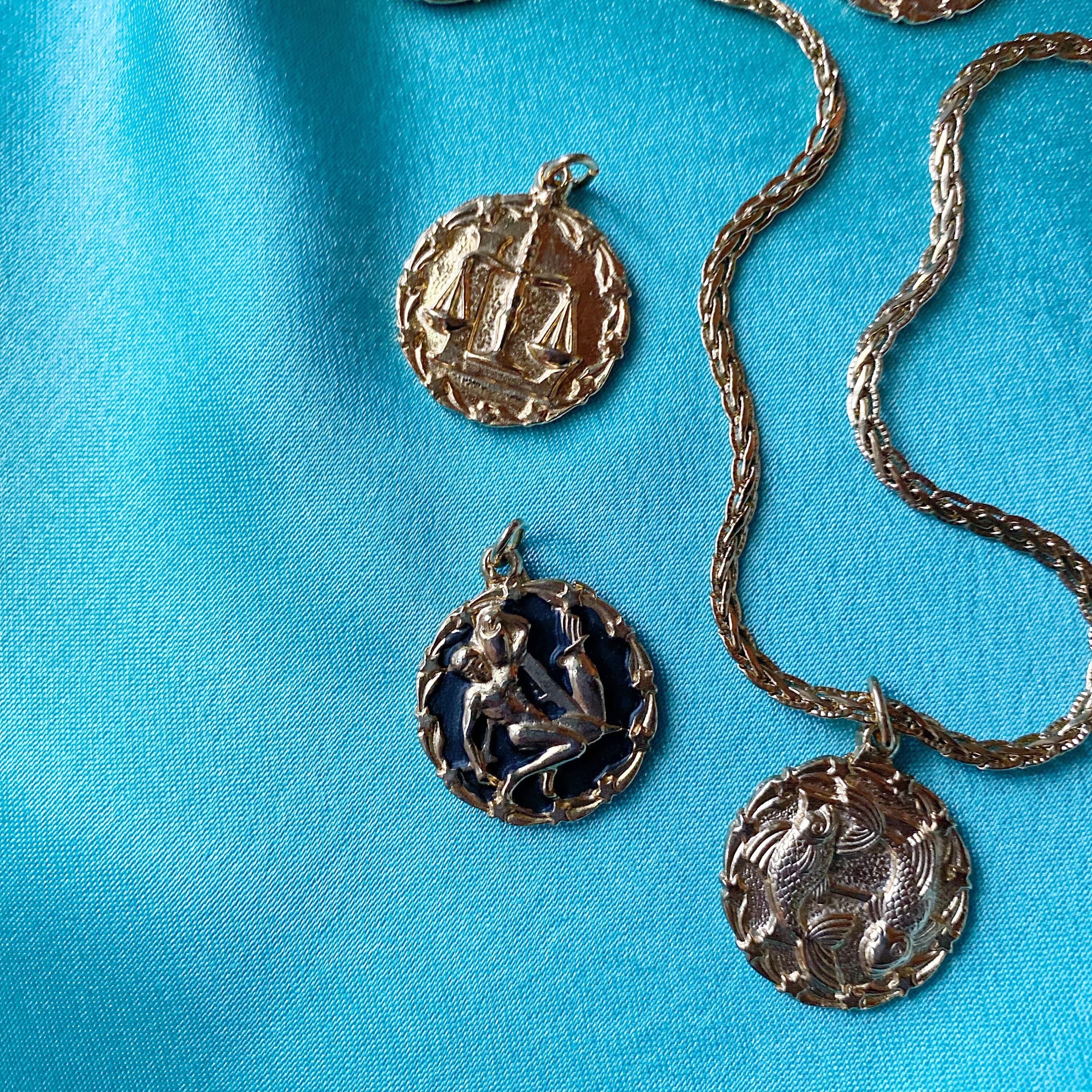Zodiac Astrology Horoscope Sign Medallion Pendant Necklace in 22k gold black and white enamel options 24” chain Celestial Charm - image 5