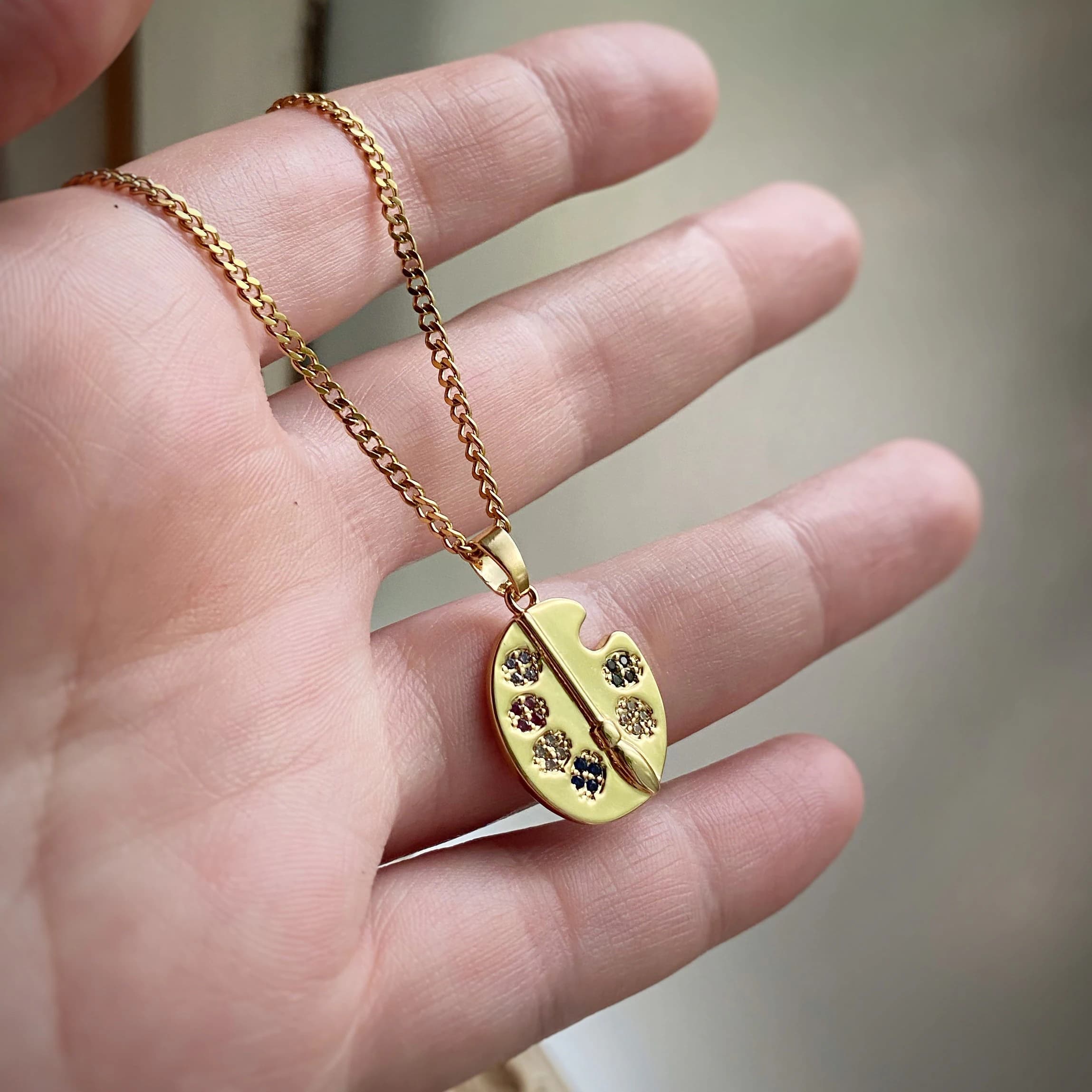 ARTISTS PALETTE Charm Pendant Necklace w/ long lasting 18k gold plating, pendant only available, custom length curb chain - image 5