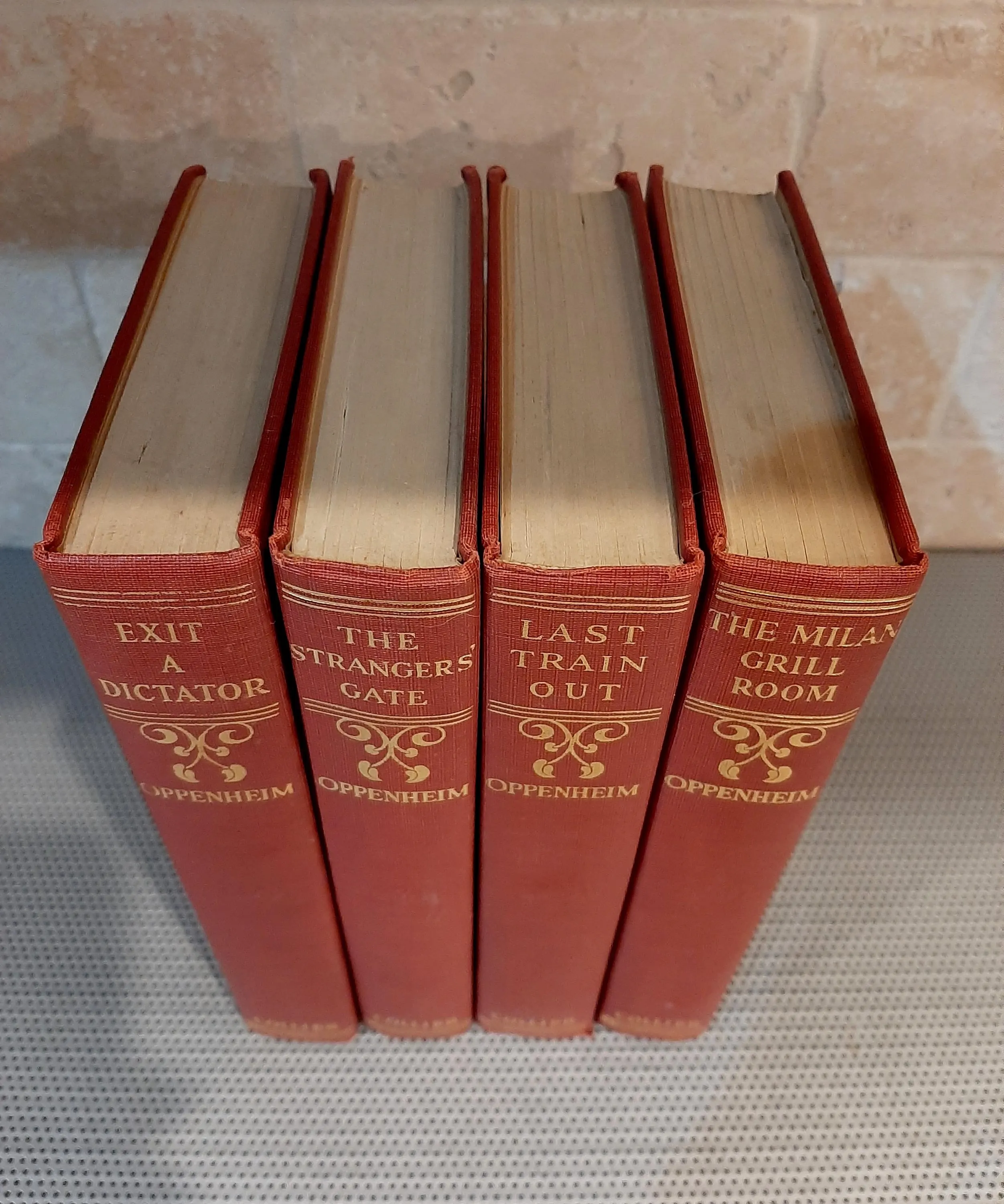 Vintage 1940s E. Phillips Oppenheim Milan Grill Room, Exit a Dictator, The Strangers Gate, Last Train Out - Four Red Décor Books Thrillers - image 5