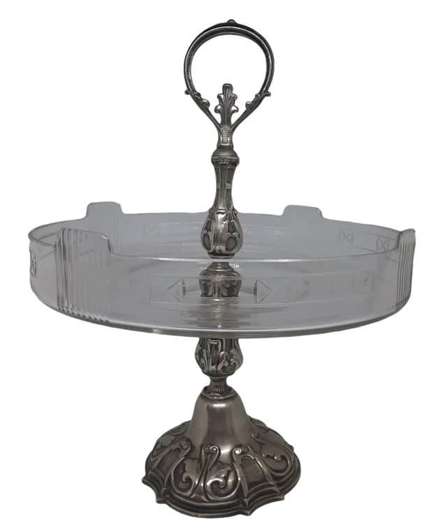 Antique 1880-1925 Berndorf Krupp Austria Art Nouveau Silverplate Fruit Bowl Centerpiece Cut Glass Tray RARE - See Description for Issues - image 3