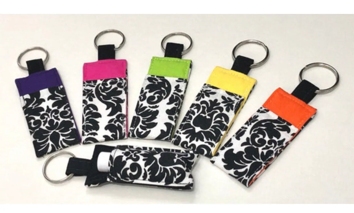 Damask Lip Balm Keychain Holder: Chapstick Key Fob