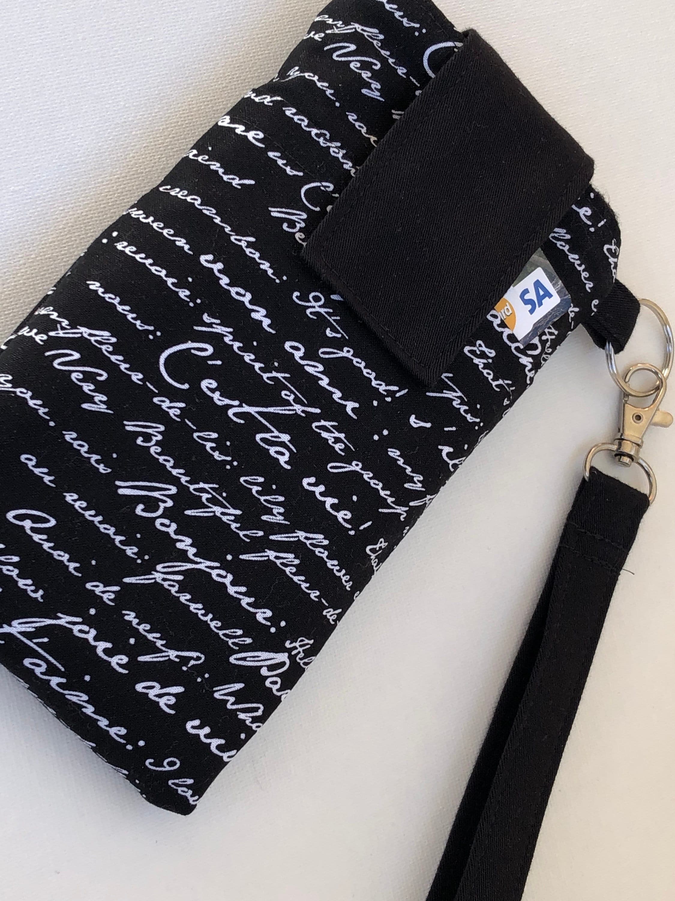 Fabric cell phone holder pouch, phone sleeve bag for iPhone 18 17 16 15 14 13 plus,Samsung Galaxy s26 s25 s24 s23 s22 ultra- Writing Print