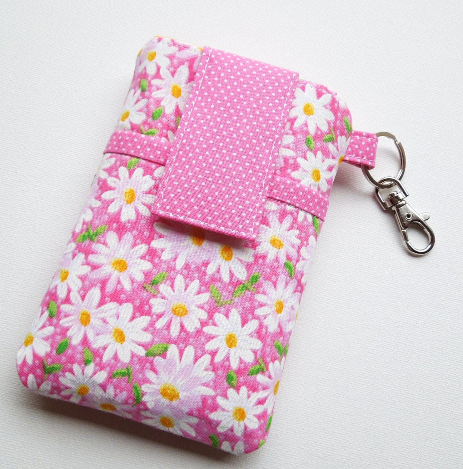 Fabric cell phone holder pouch, phone wallet sleeve for iPhone 18 17 16 15 14 13 plus,Samsung Galaxy s26 s25 s24 s23 s22 ultra - Pink Daisy