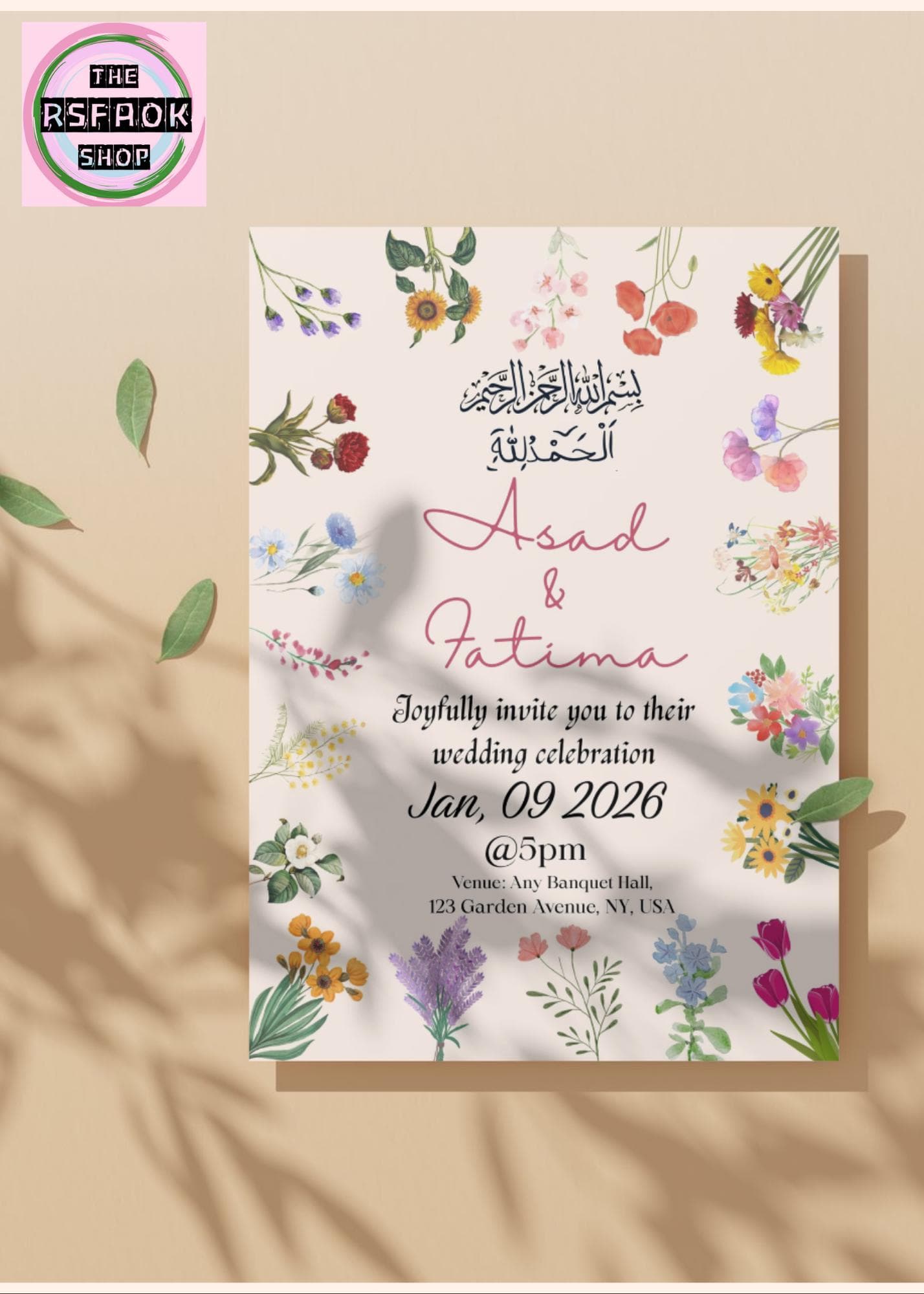Floral Muslim Wedding Invitation Suite: Editable Canva Templates (Digital Download) - image 3