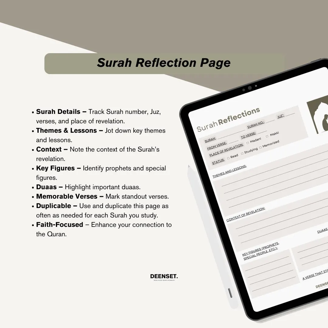 Quran Journal Digital, Quran Study, Quran Tracker, Quran Journaling, Quran Reflection, Surah Reflection, Printable PDF - image 4