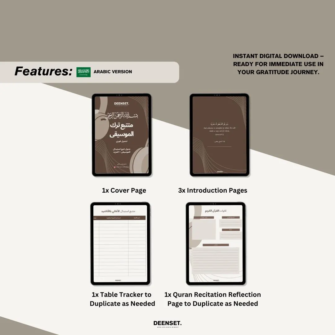 Quitting Music Tacker, Quran Journaling, Quran Reflection, Printable PDF