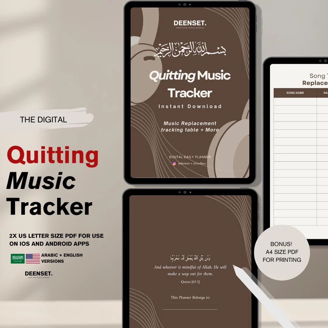 Quitting Music Tacker, Quran Journaling, Quran Reflection, Printable PDF - image 2