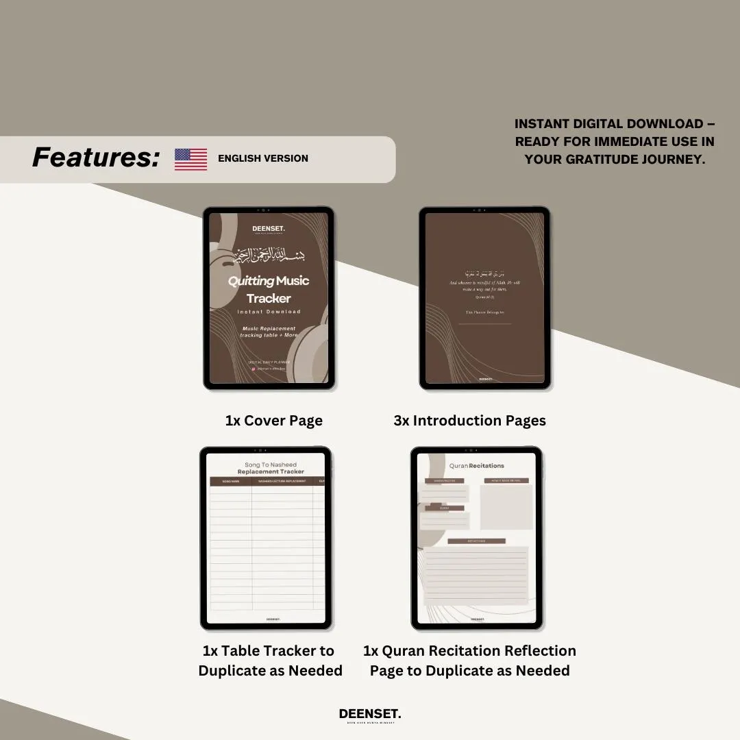 Quitting Music Tacker, Quran Journaling, Quran Reflection, Printable PDF - image 3