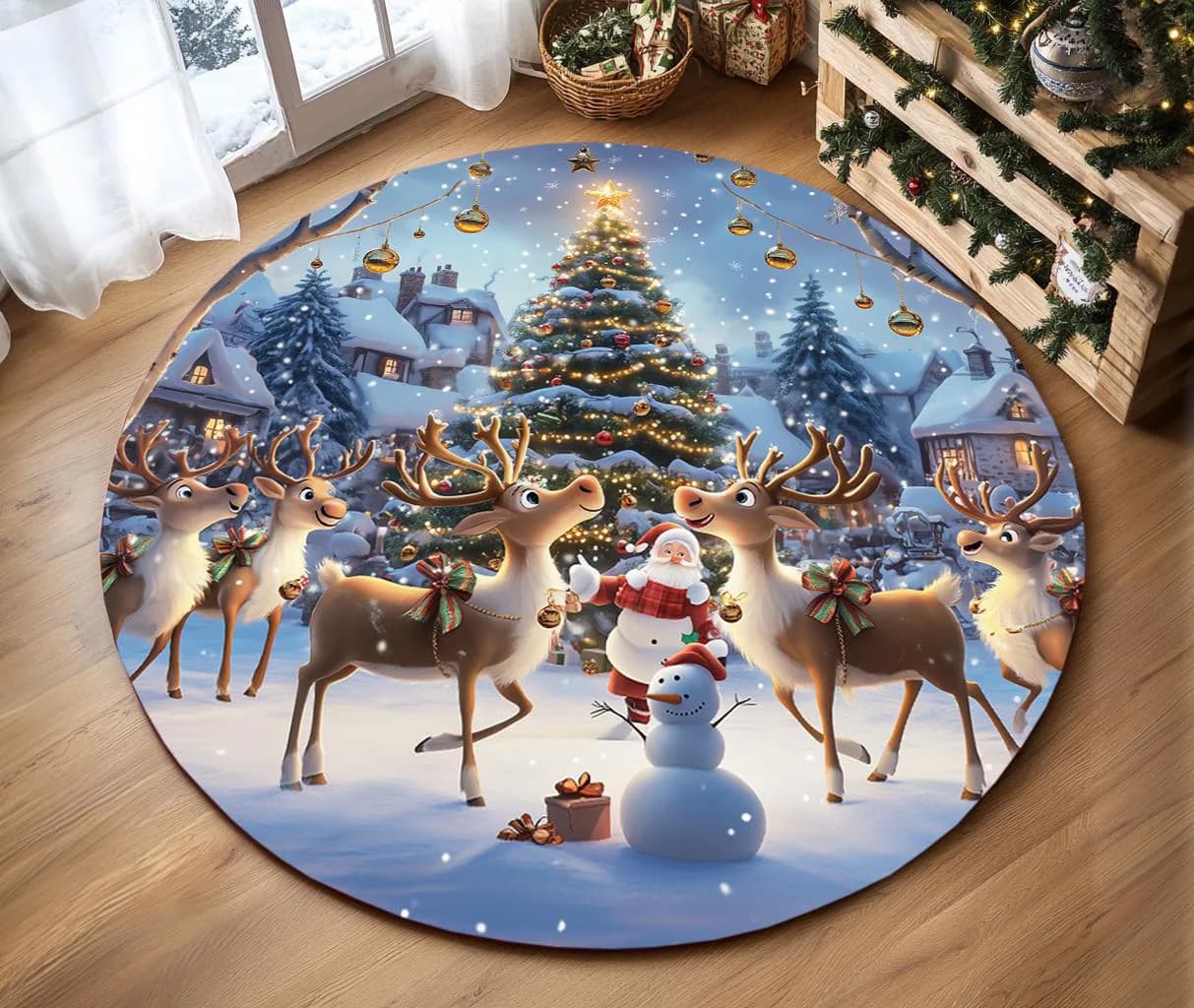 Christmas themed rug, Cute print rug, Aesthetic rug, Rug for saloon, Popular round rug, Winter decoration, Farmhouse rug, Modern rug, RB-149