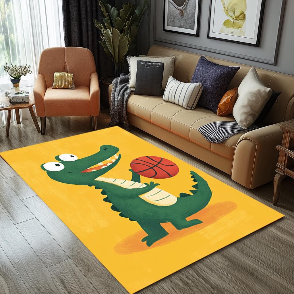 Yellow rug, Crocodile print rug, Sporty rug, Boy room rug, Front door rug, Housewarming rug, Washable rug, Anti slip back rug, RB-1142