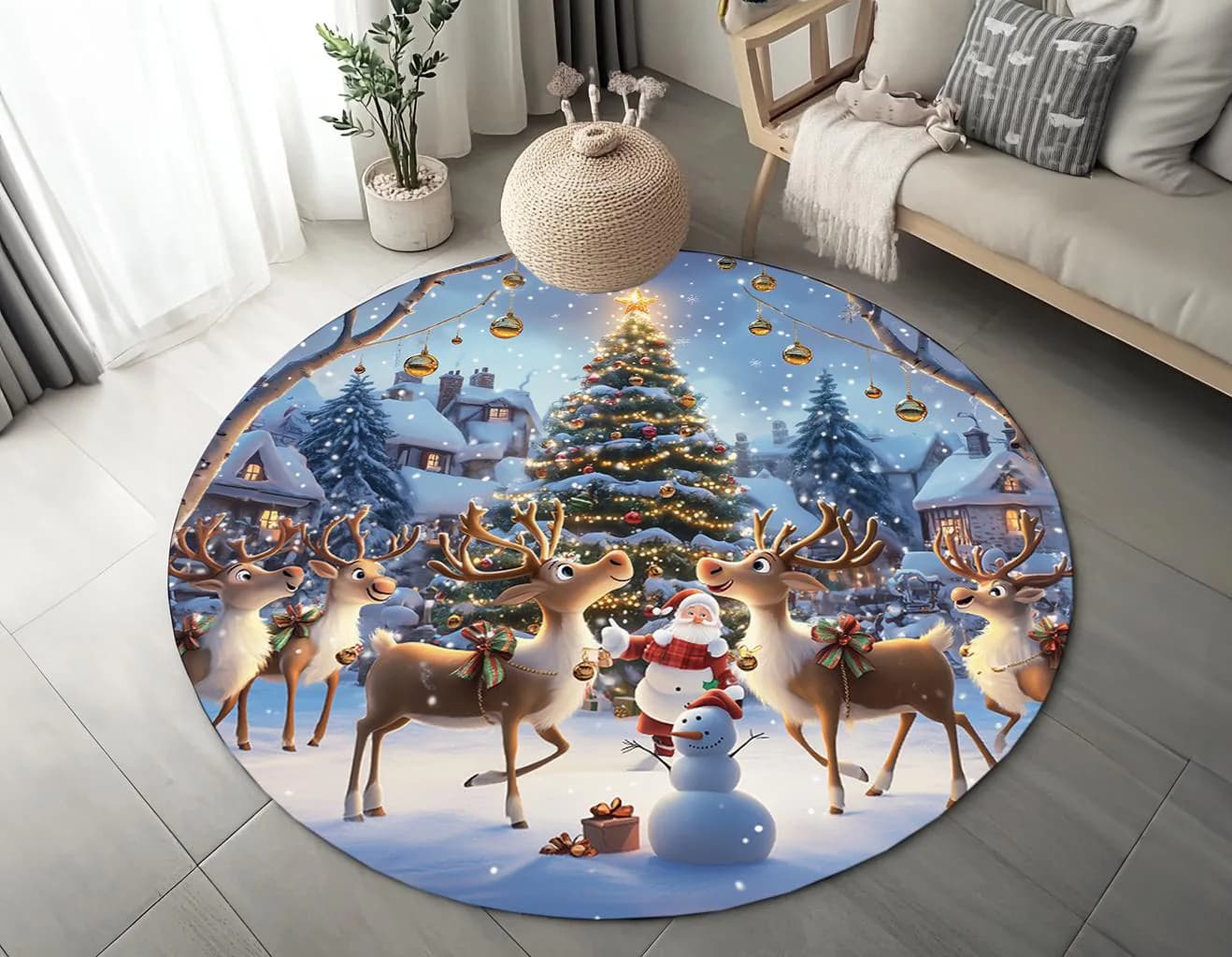 Christmas themed rug, Cute print rug, Aesthetic rug, Rug for saloon, Popular round rug, Winter decoration, Farmhouse rug, Modern rug, RB-149