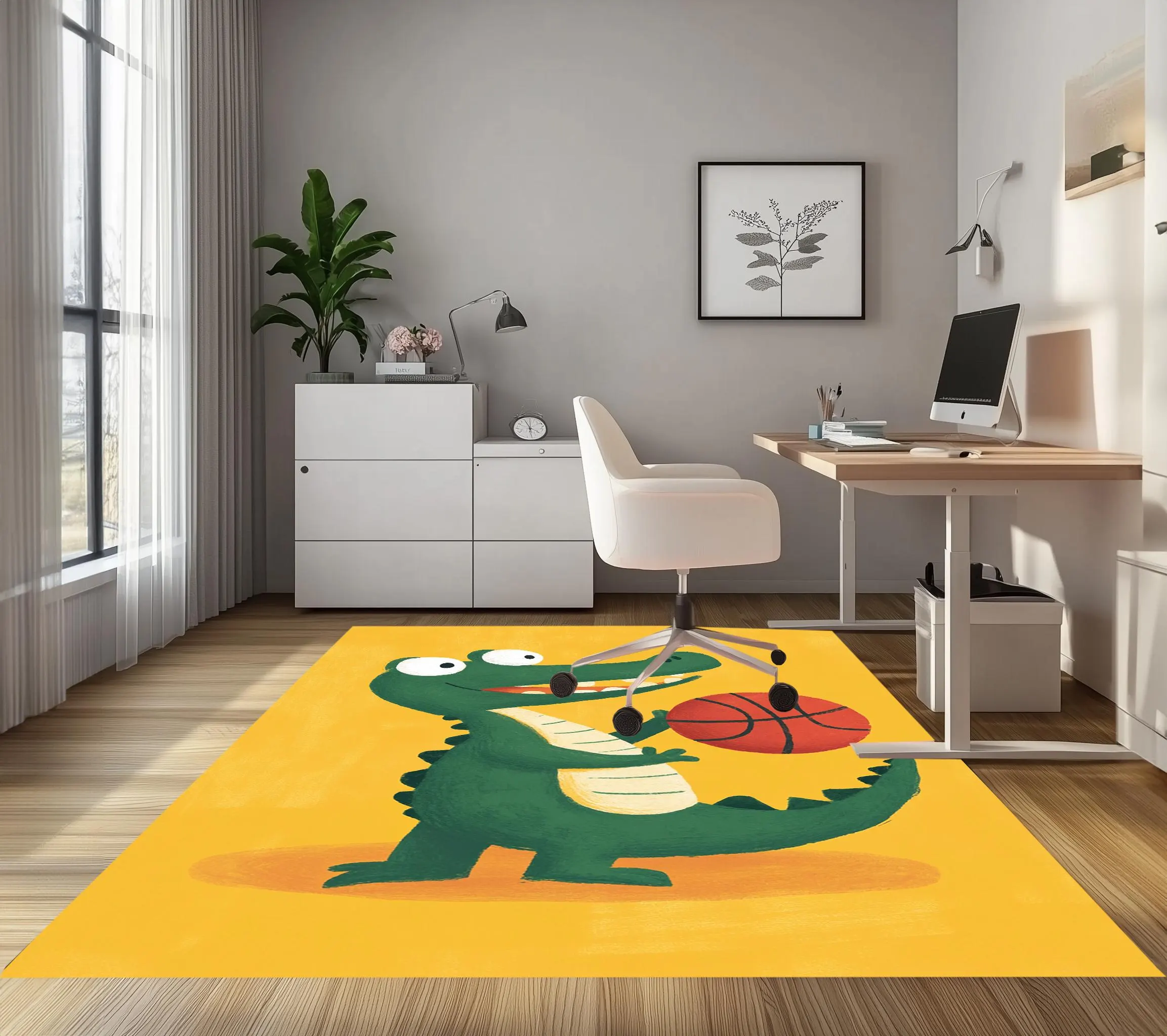 Yellow rug, Crocodile print rug, Sporty rug, Boy room rug, Front door rug, Housewarming rug, Washable rug, Anti slip back rug, RB-1142
