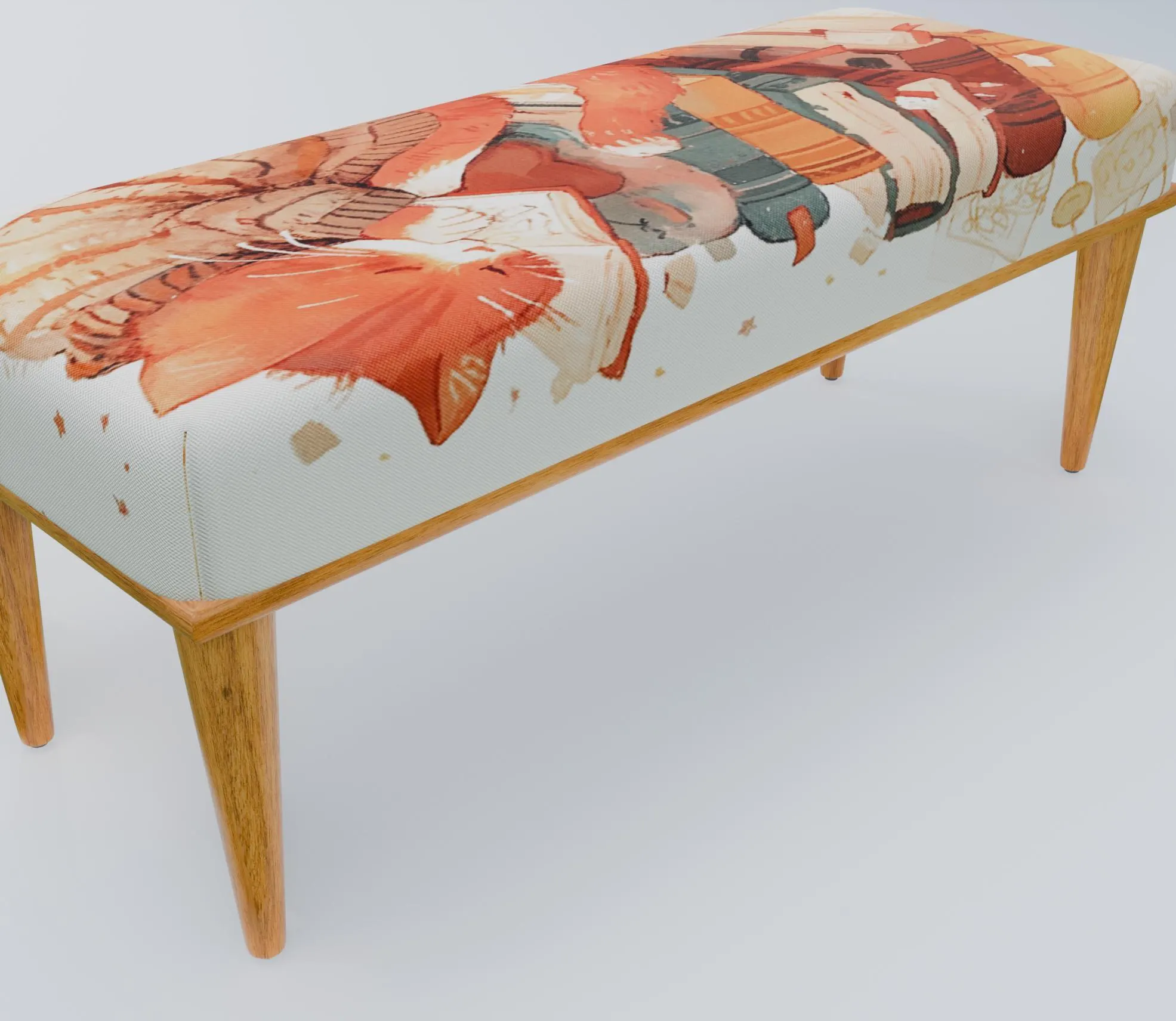 Cat pattern bench, Bench for library, Cozy home decoration, Bright bench, Ottoman furniture, Custom sizes bench, Cool bench, RB bench 1151