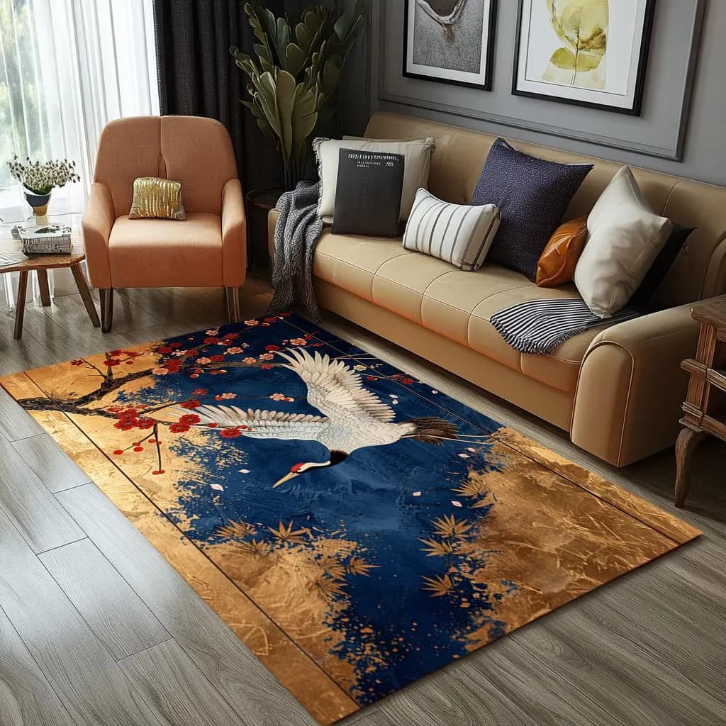 Elegant design rug, Cozy indoor rug, Bird motif rug, Chic area rug, Utility rug, Suit for any room, Washable rug, Anti slip rug, RB-1175