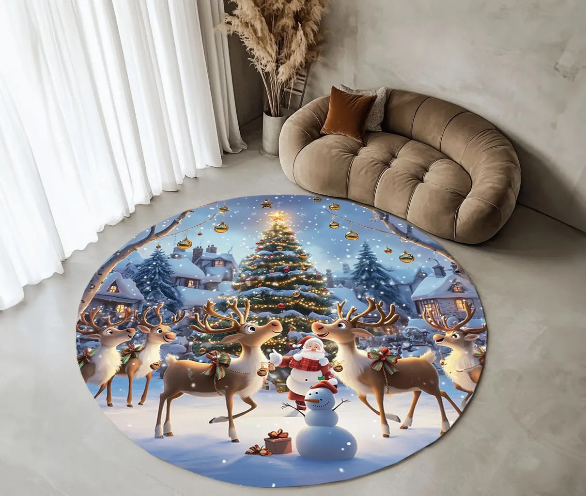 Christmas themed rug, Cute print rug, Aesthetic rug, Rug for saloon, Popular round rug, Winter decoration, Farmhouse rug, Modern rug, RB-149