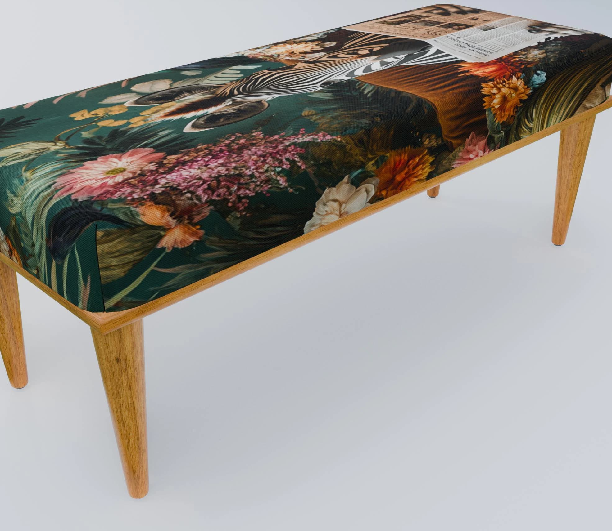 Zebra design bench, Botanical bench, Ottoman shower stand, Accent piece, Lounge bench, Bench with cushion, Cool mid table, RB bench 1170