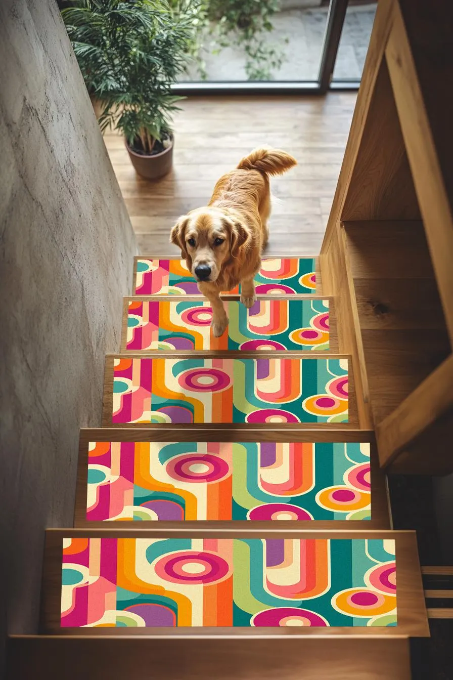 Kitchen stair treads, Pop color stair rug, Abstract design rug, Fade resistant rug, Non slip step covering, Artistic design mat, RB-198