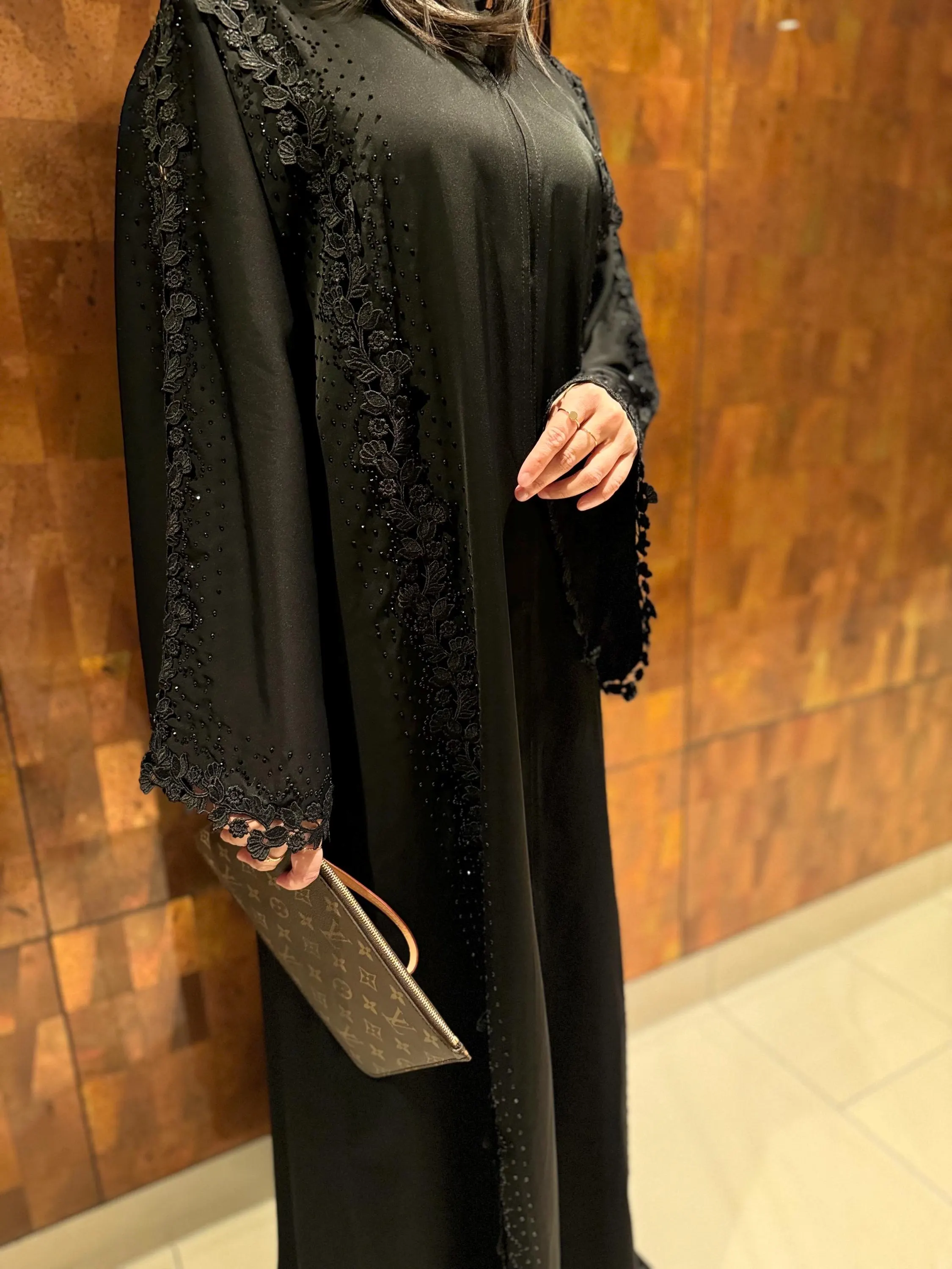 Elegant Black Lace Abaya: Nida Fabric Islamic Dress - image 3