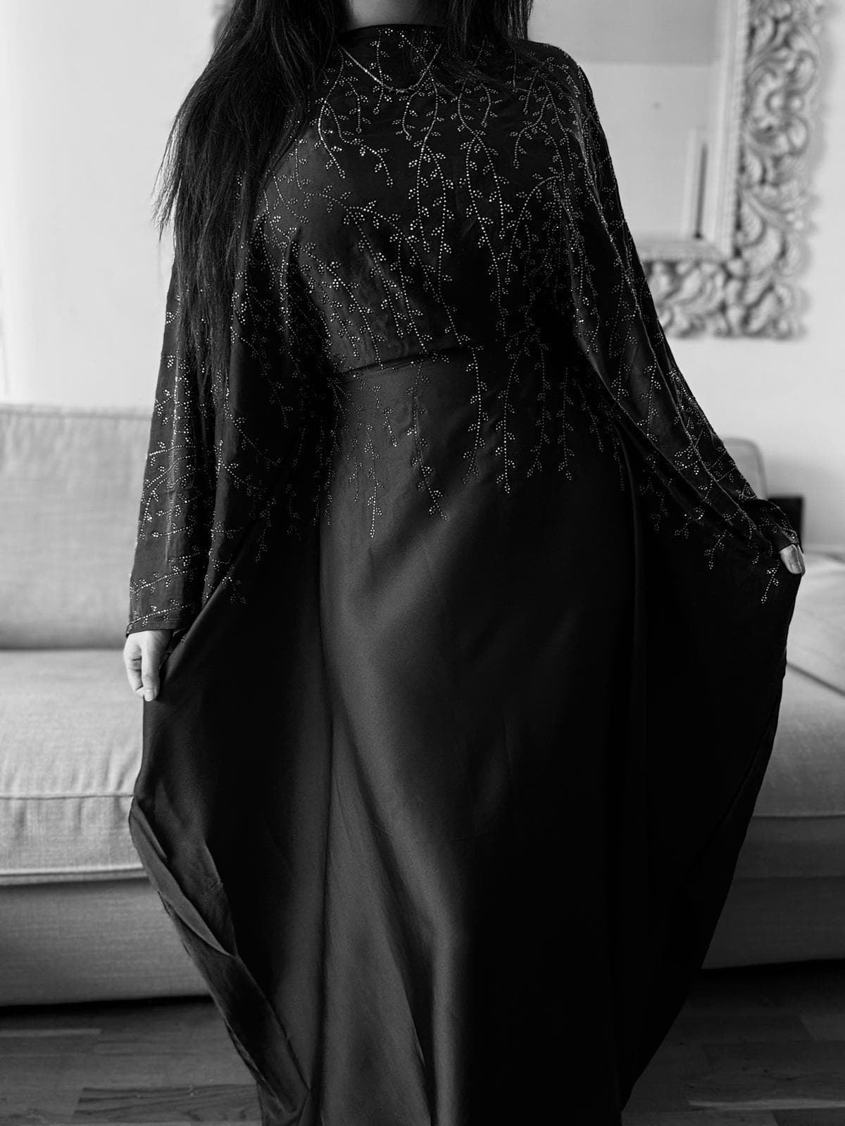 Elegant Embellished Satin Abaya: Islamic Evening Dress with Hijab - image 5