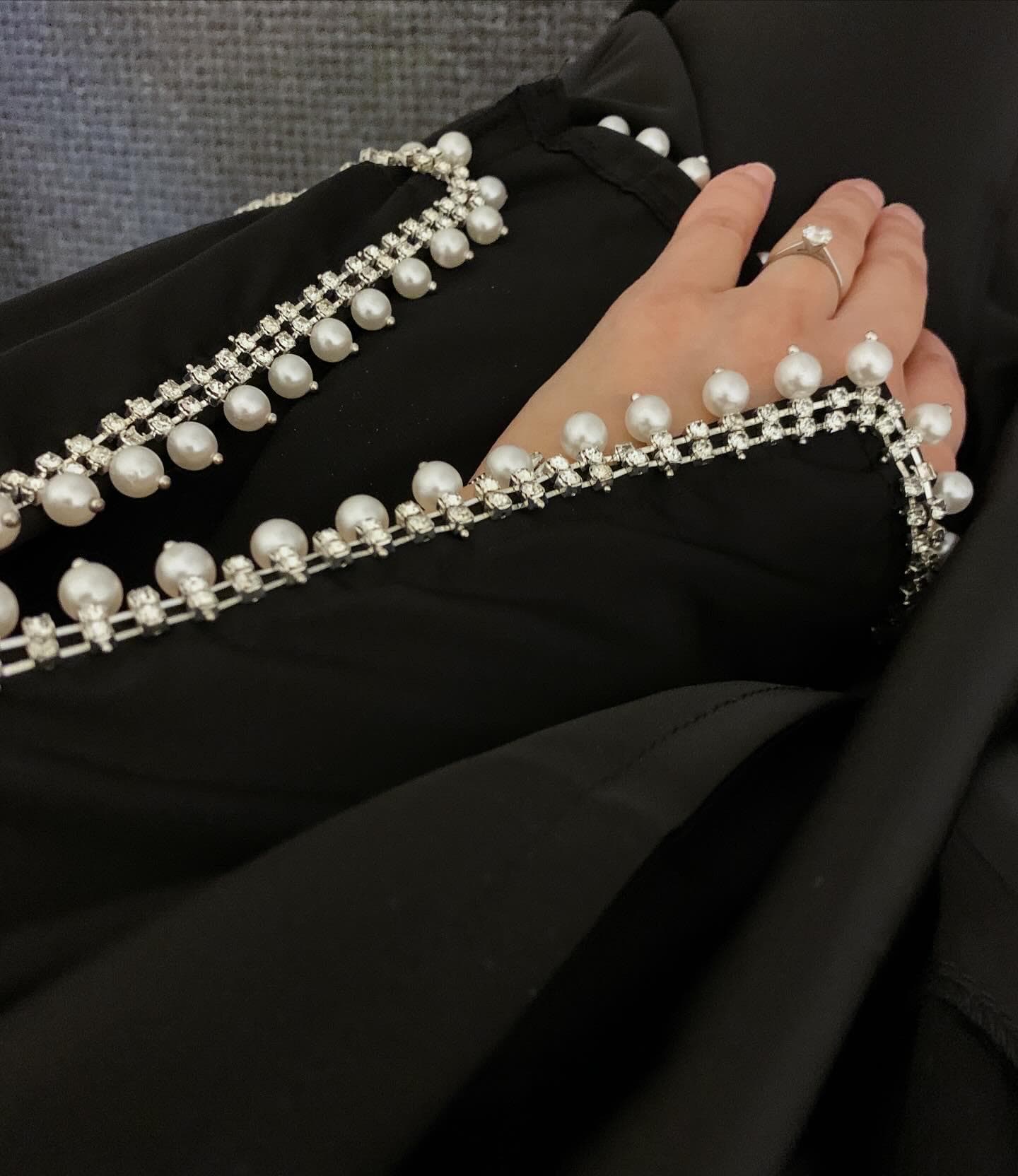 3 Piece Pearl Diamante Batwing Abaya: Silk Satin Islamic Dress - image 4