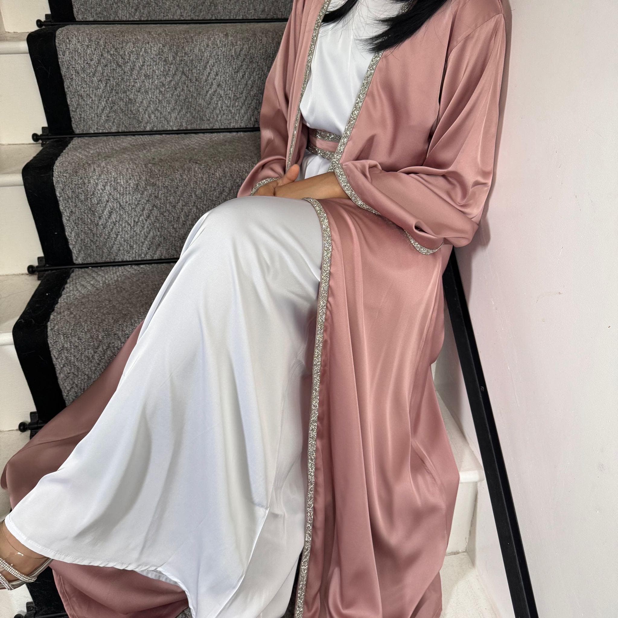 Luxury Embellished Satin Abaya Set: Eid Dress, Hijab and Belt - image 2