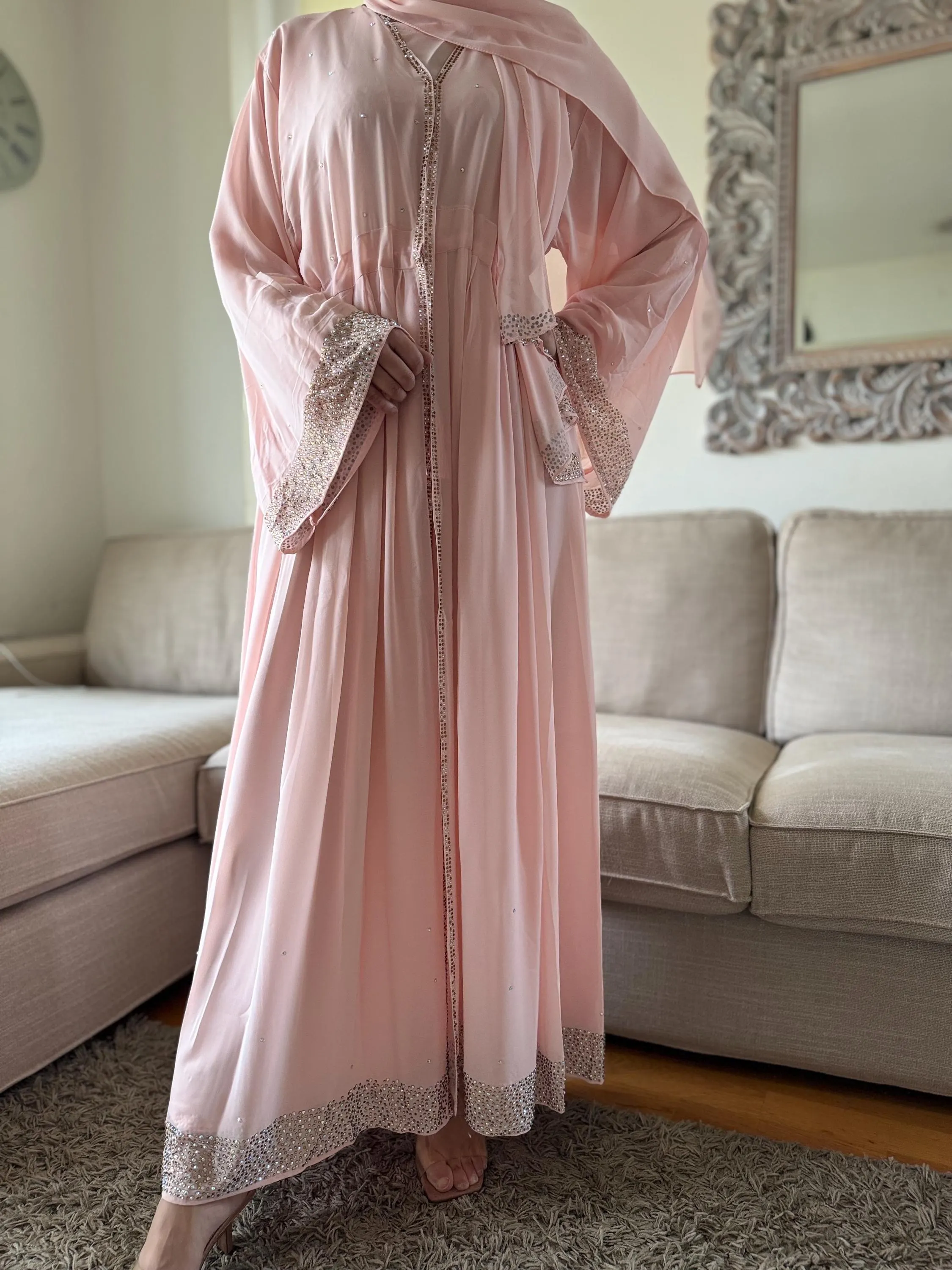 Luxury Chiffon Abaya with Gemstones: 4-Piece Occasion Dress - image 5