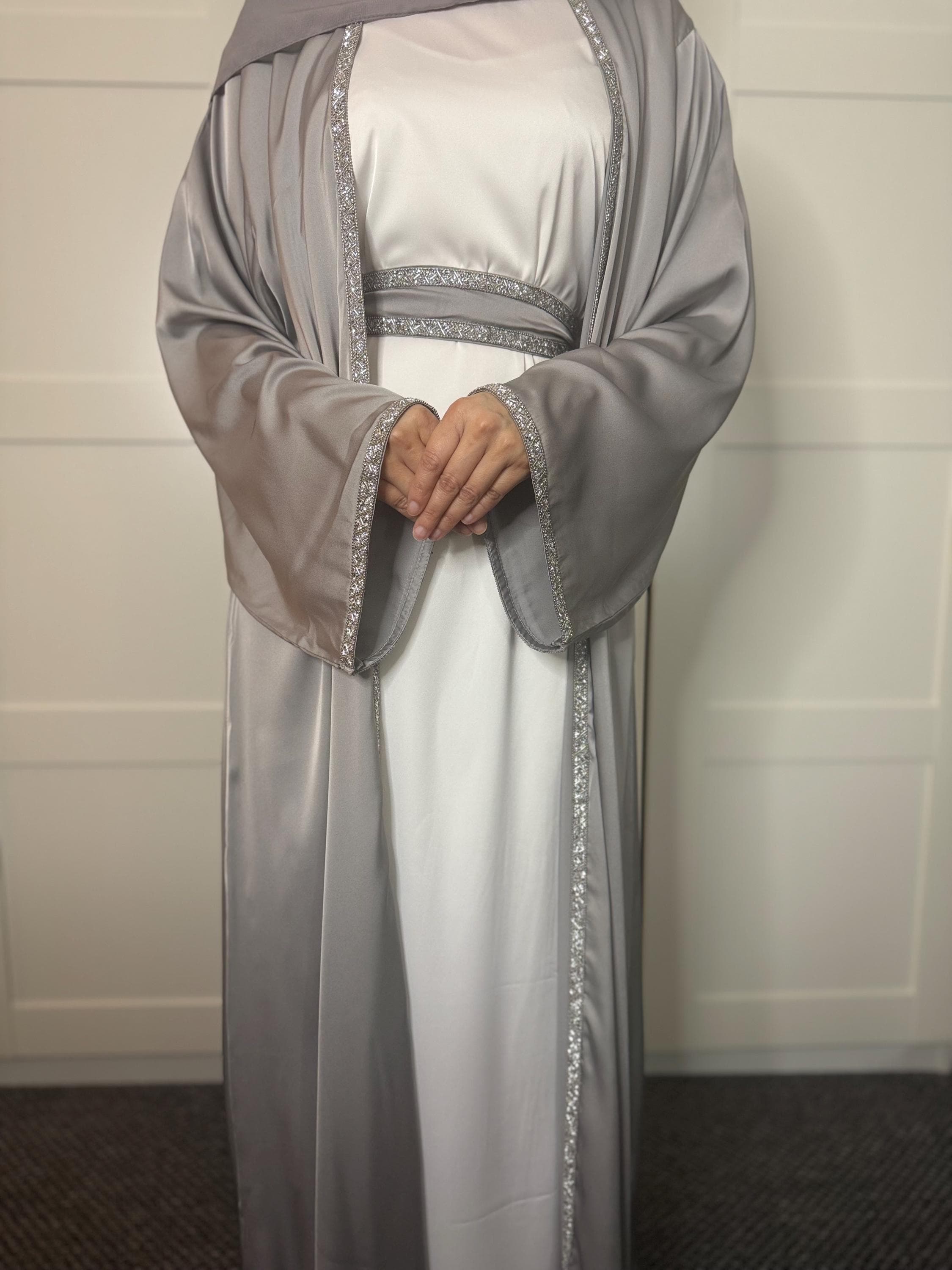 Luxury Embellished Satin Abaya Set: Eid Dress, Hijab and Belt - image 4