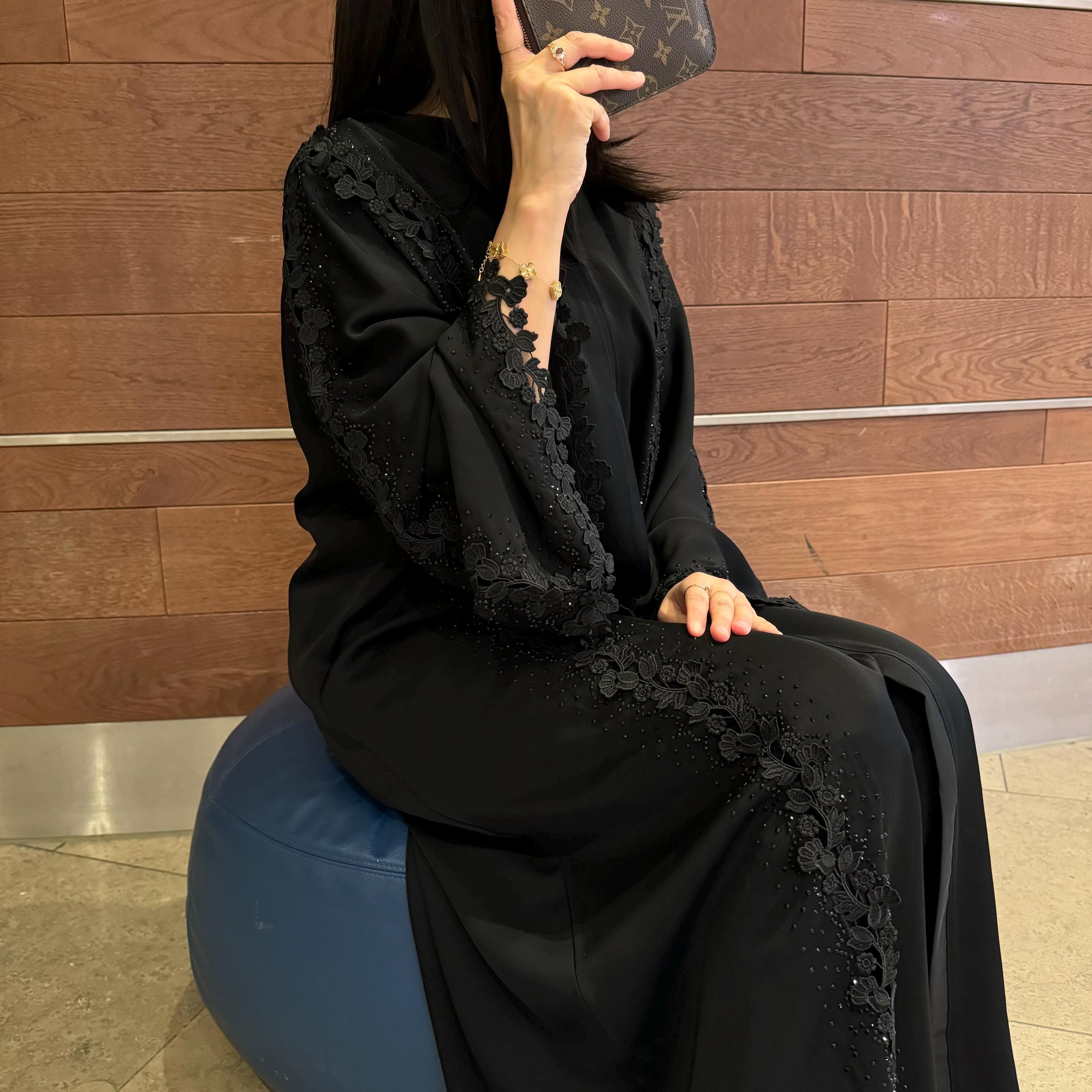 Elegant Black Lace Abaya: Nida Fabric Islamic Dress - image 4