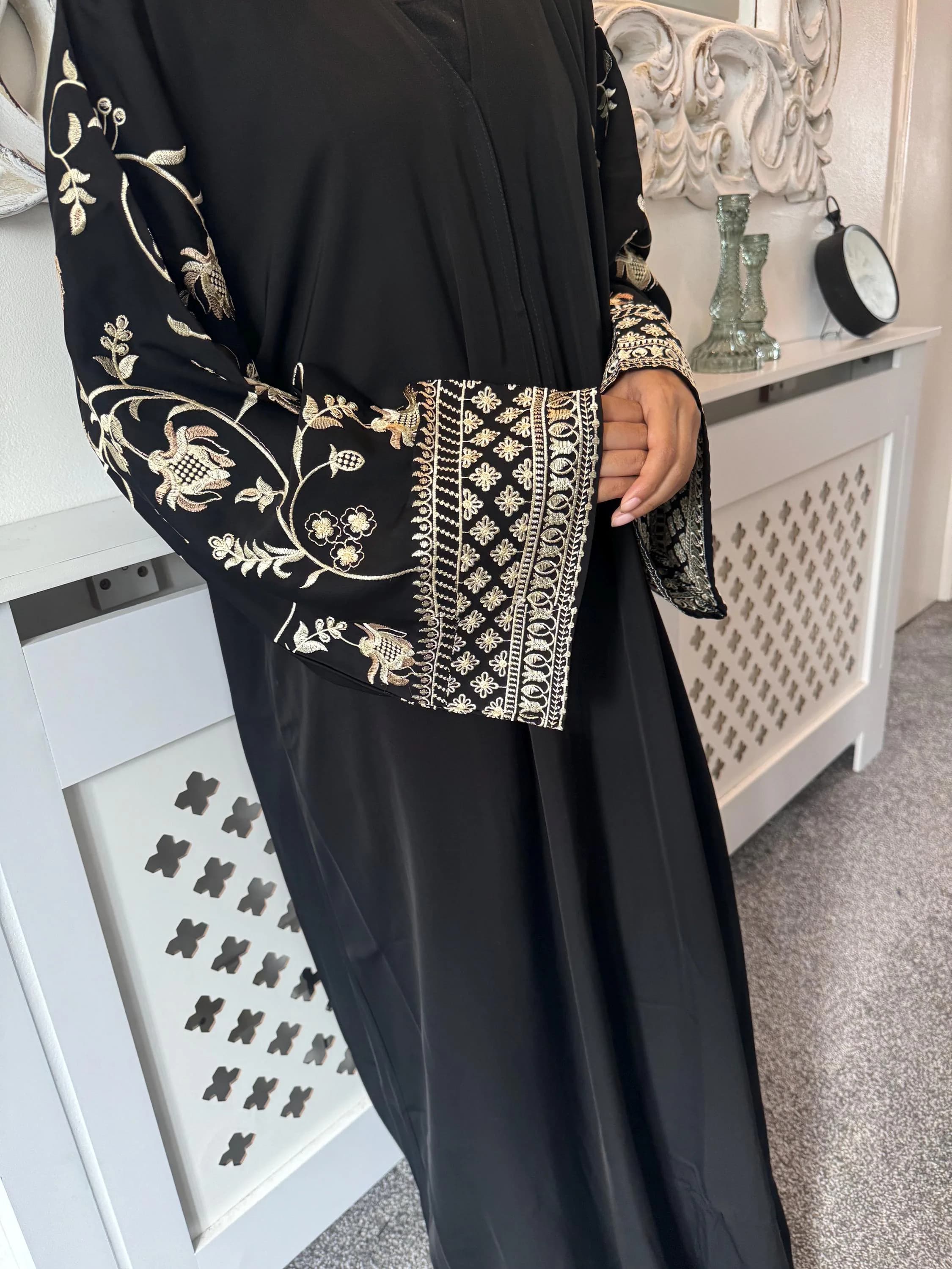 Embroidered Nidha Abaya: Brown Maxi Long Dress with Scarf - image 5