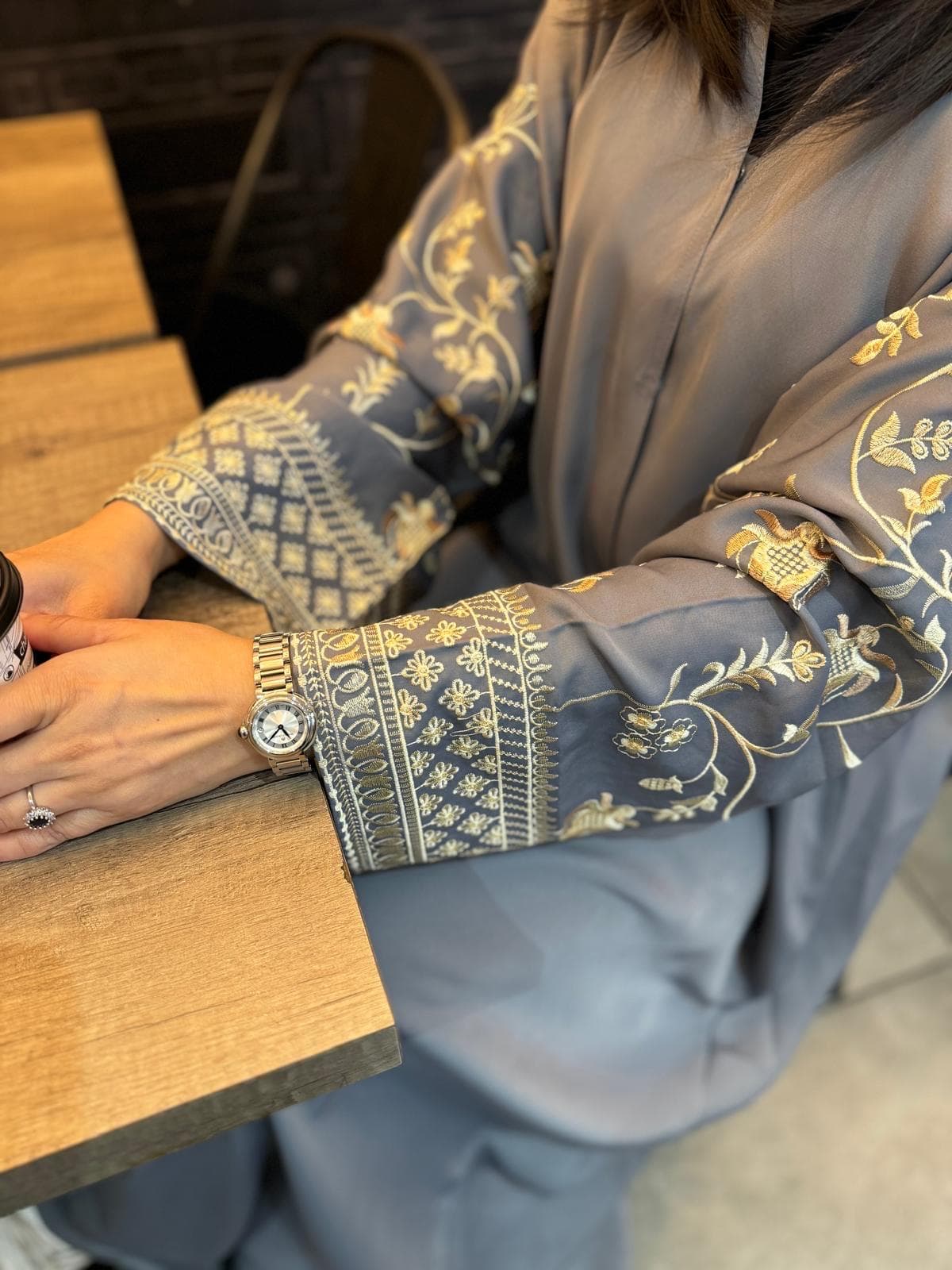 Embroidered Nidha Abaya: Brown Muslim Dress with Scarf - image 3