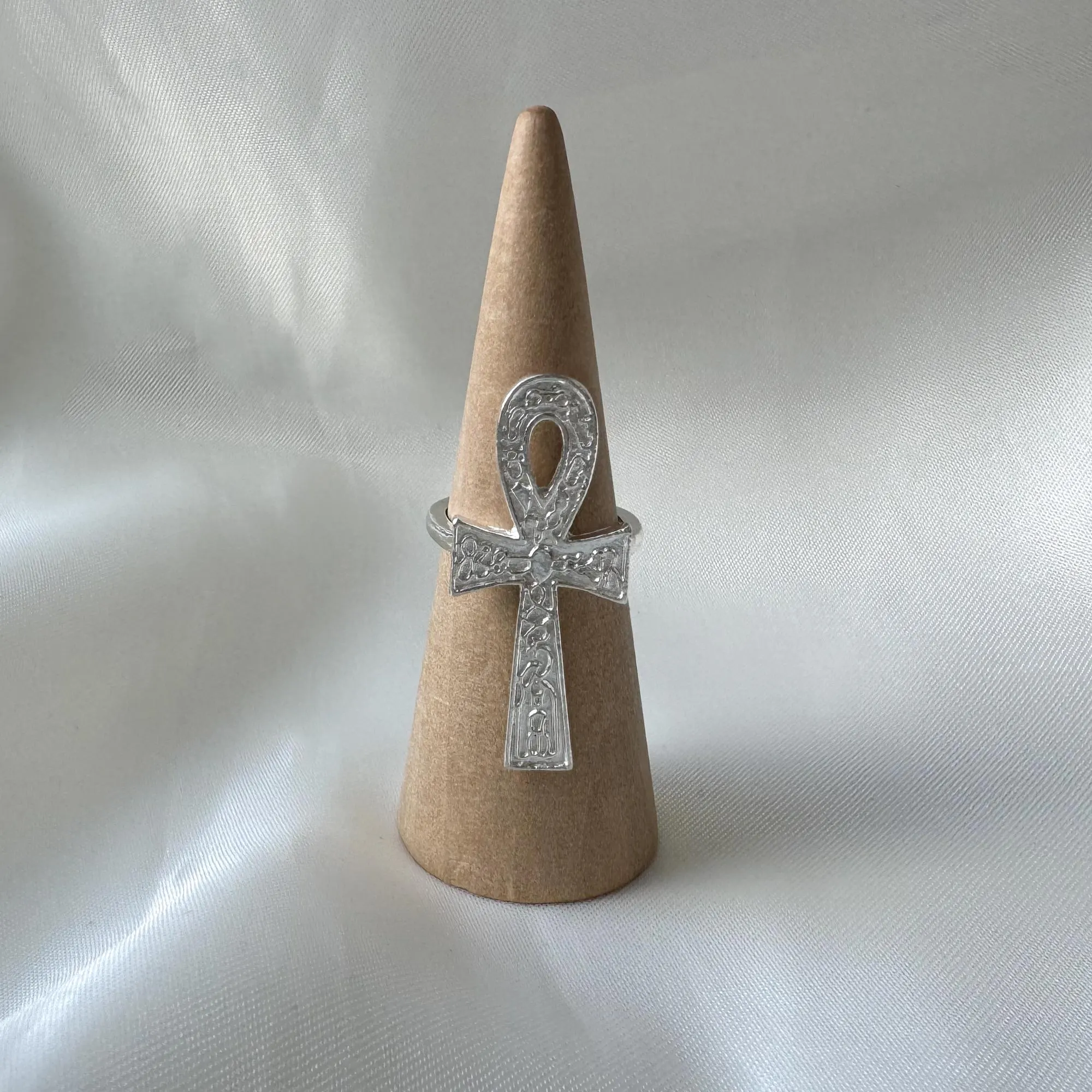 Etched Ankh Sterling Silver Ring, Egyptian Cross
